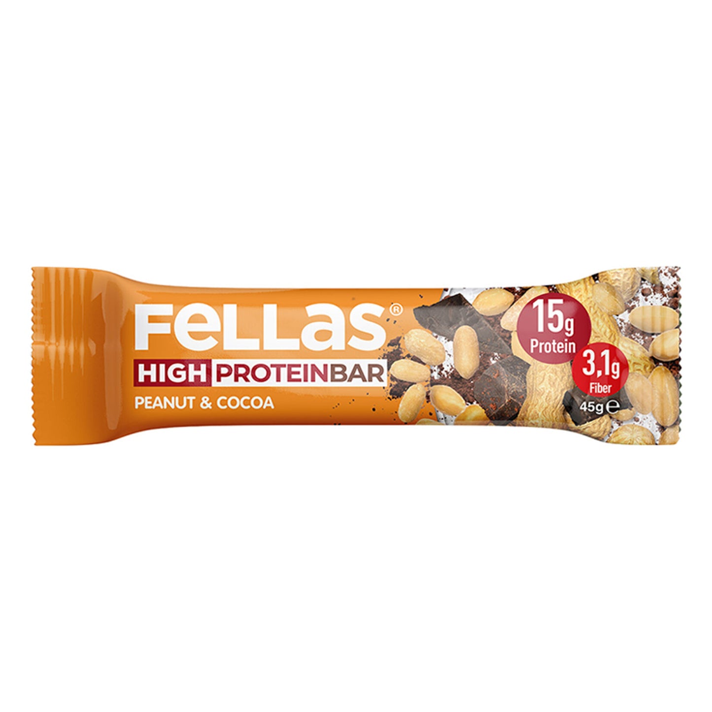 Fellas High Protein Bar with Peanut and Cocoa (Yer Fıstıklı ve Kakaolu Yüksek Protein Bar) 45 G