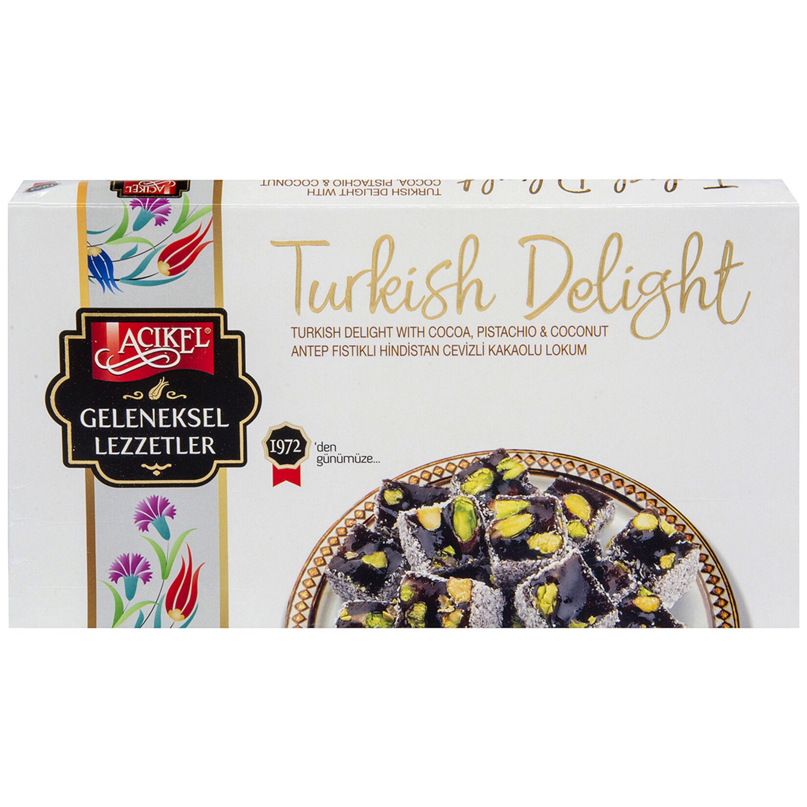 Açıkel Turkish Delight with Pistachio (Antep Fıstıklı) and Coconut Cocoa 275g