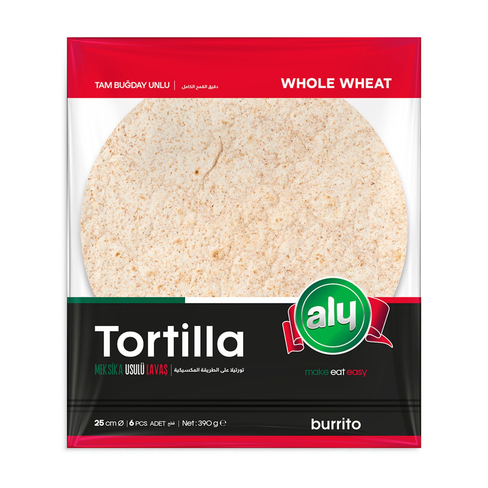 Aly Tortilla Flatbread Whole Wheat 6 Pack 25 Cm 390 G