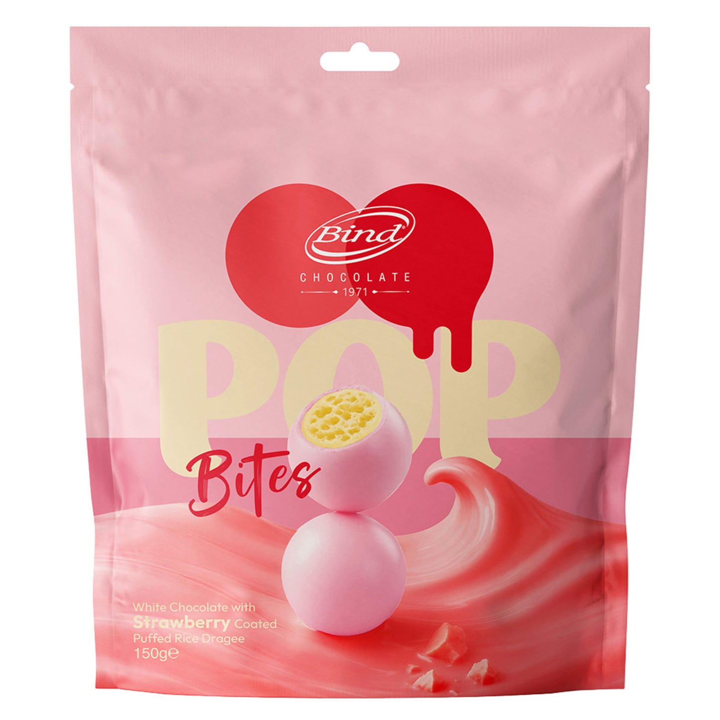 Bind Strawberry White Chocolate Covered Puffed Rice Dragee 150 G