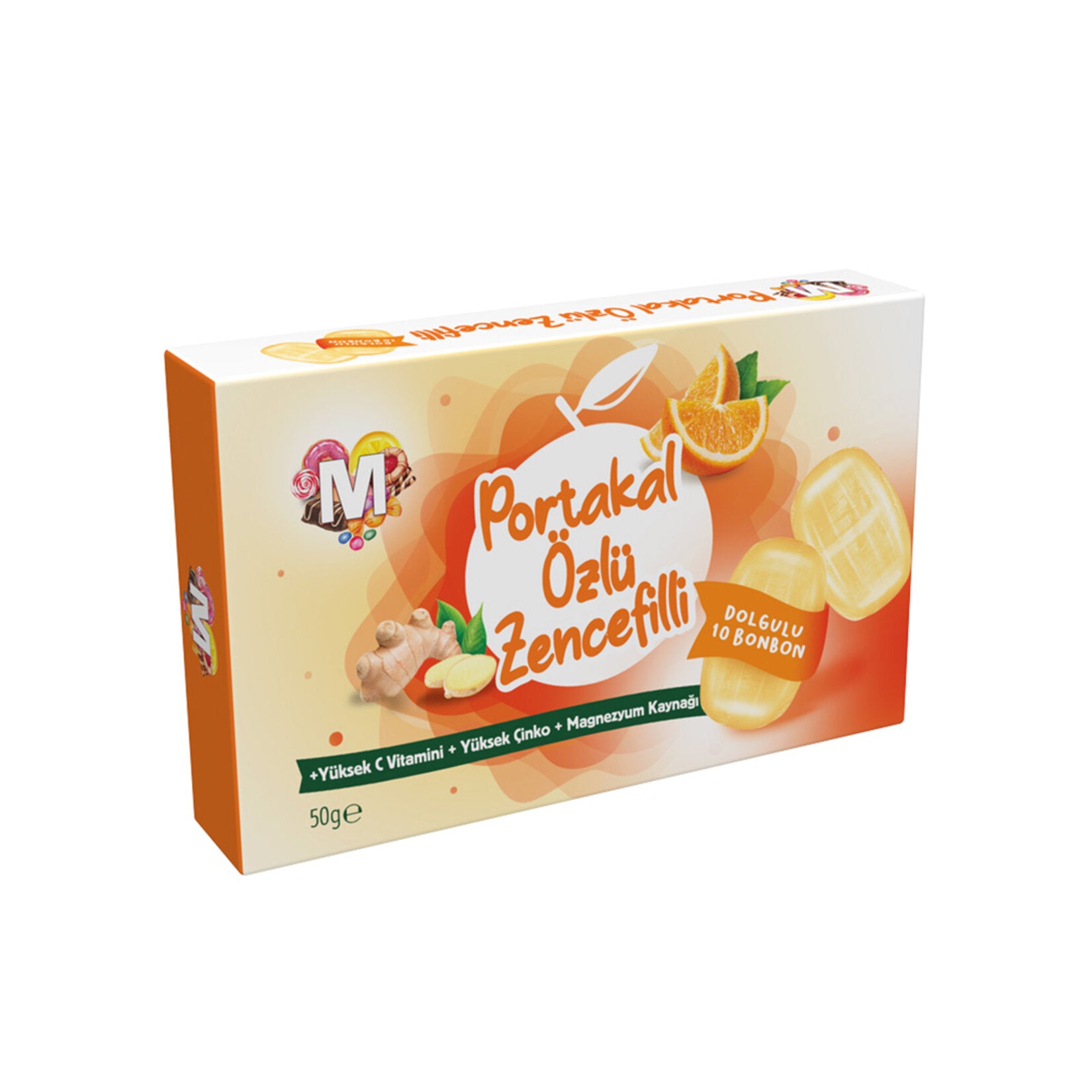 Migros Orange Extract Ginger Candy (Portakal Özlü Zencefilli Bonbon Şeker) 50 G