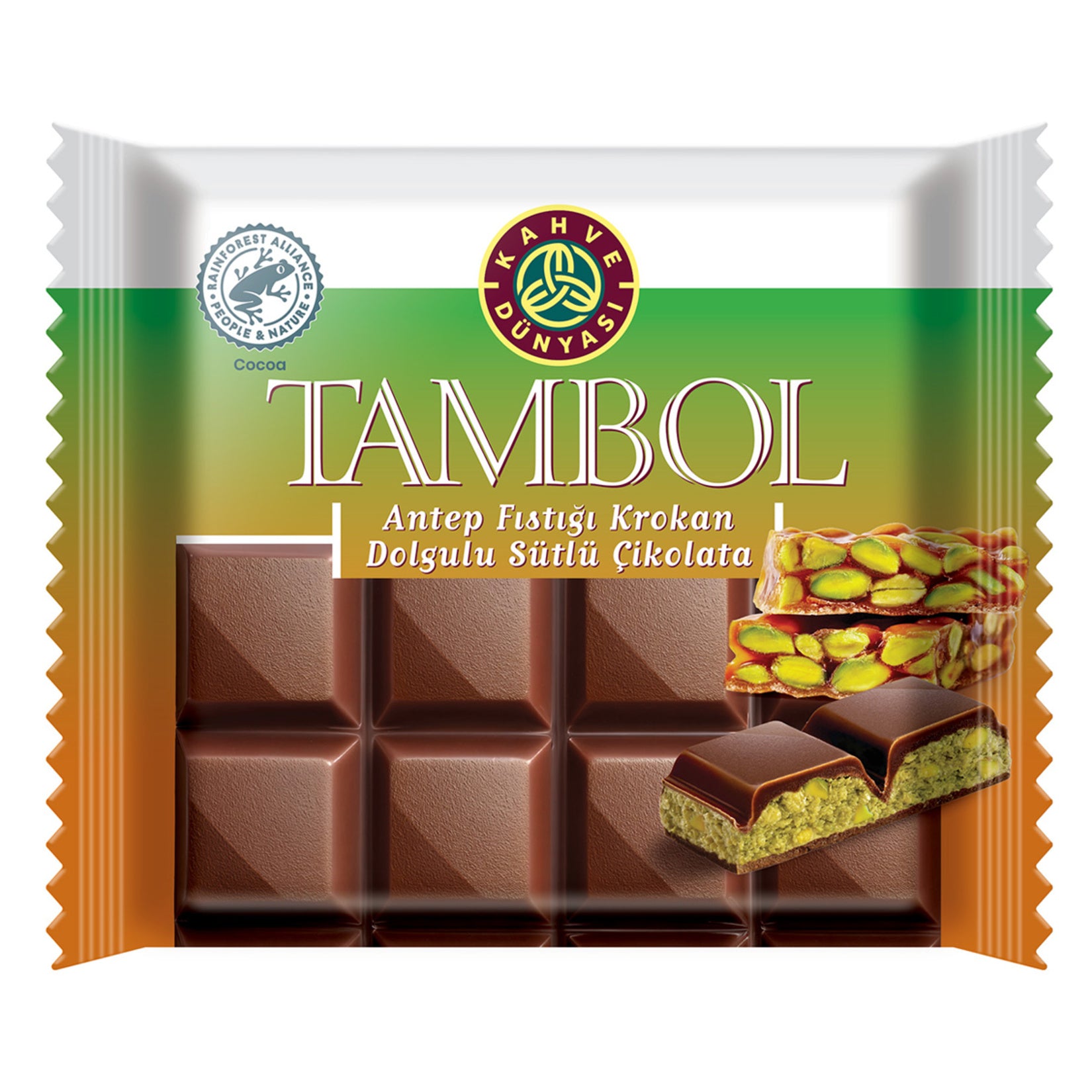 Kahve Dünyası Tambol Pistachio (Antep Fıstığı) Chocolate with Croquant Filling 100 G
