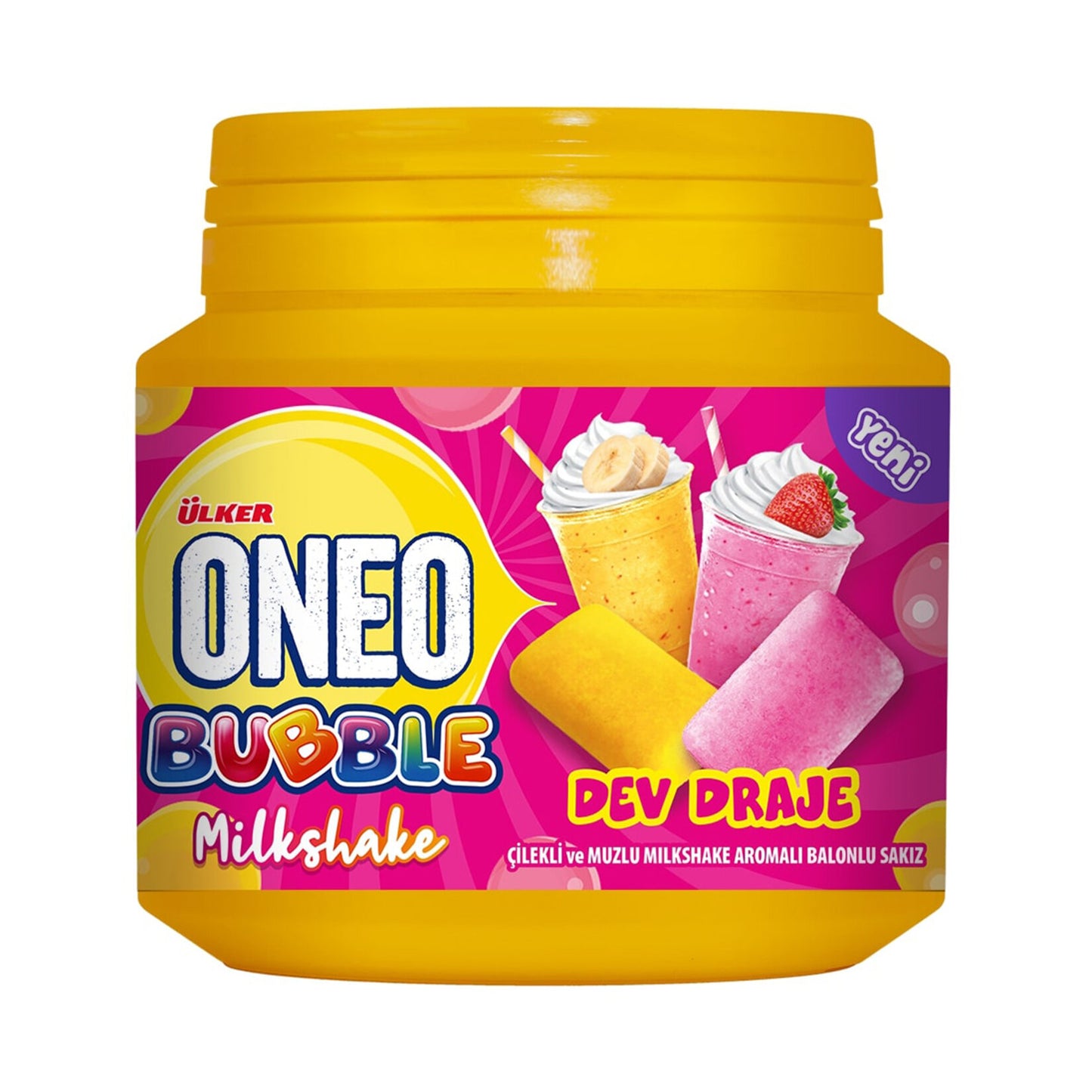 Ülker Oneo Bubble Strawberry & Banana Milkshake Flavored Gum 76g