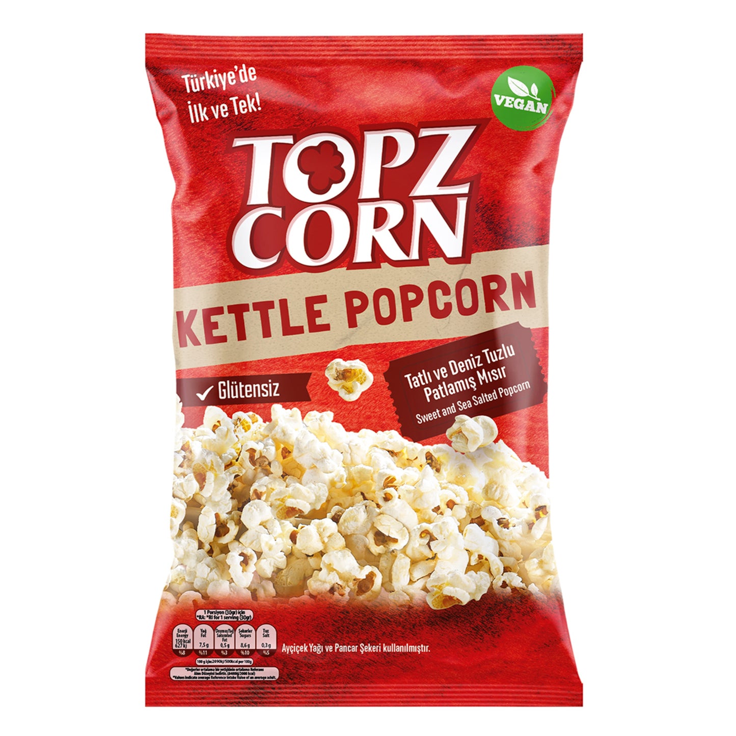 Topzcorn Sweet and Salty Gluten-Free Kettle Corn (Tatlı Tuzlu Glütensiz Kettle Popcorn) 160 G