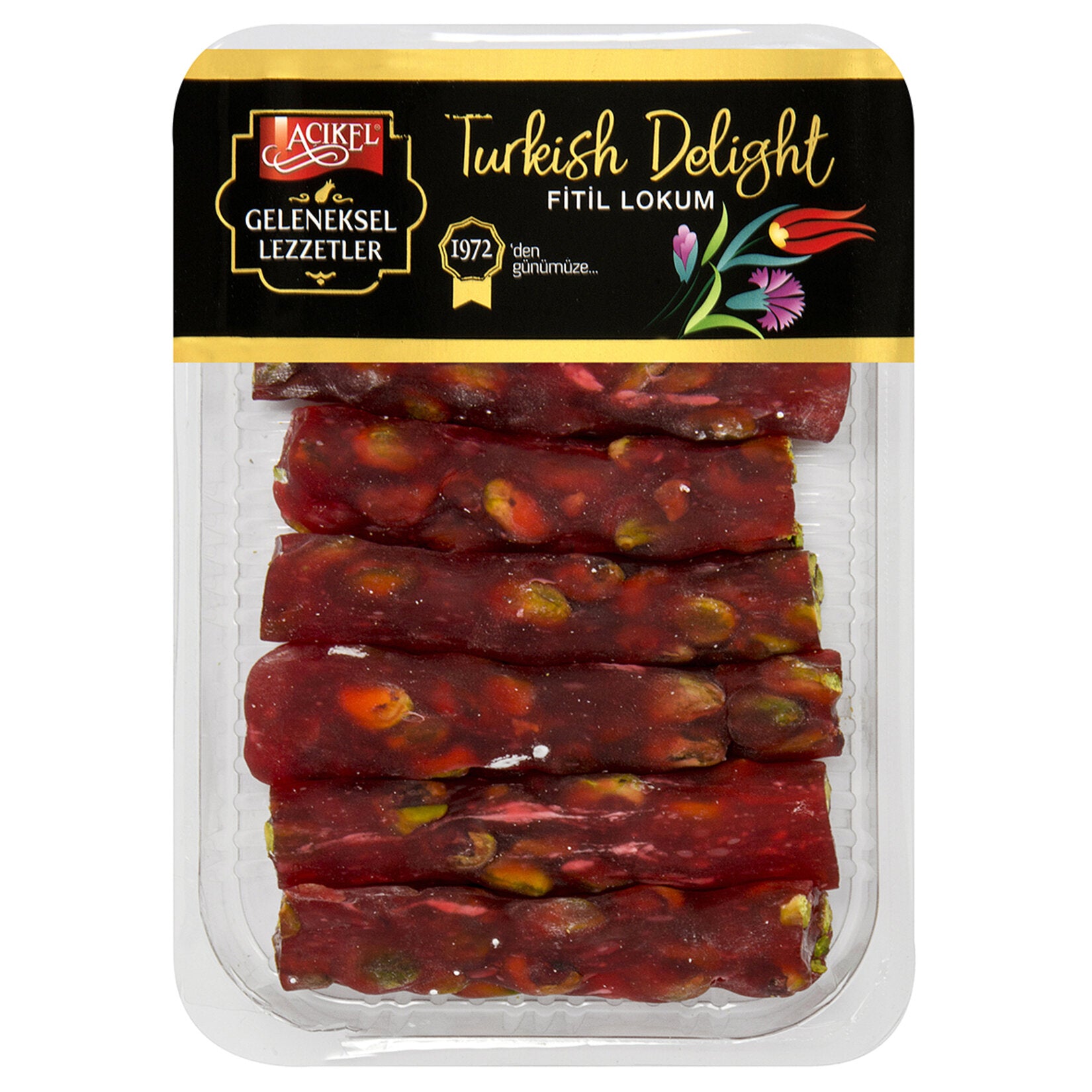 Açıkel Pomegranate Flavored Turkish Delight with Pistachios (Nar Aromalı Antep Fıstıkl Fitil Lokum) 300g
