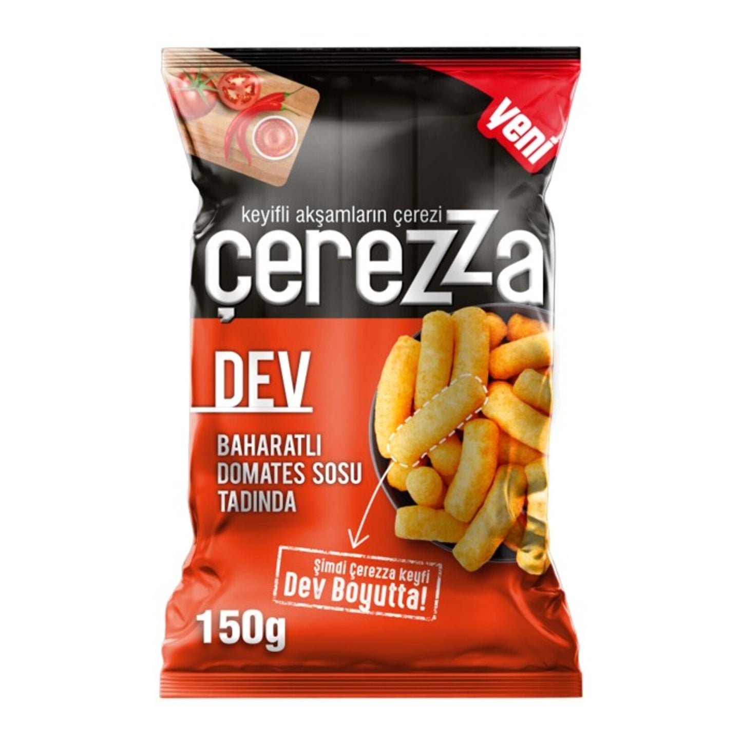 Çerezza Giant Spicy Tomato Sauce Flavored Corn Snack Party Size 150 G