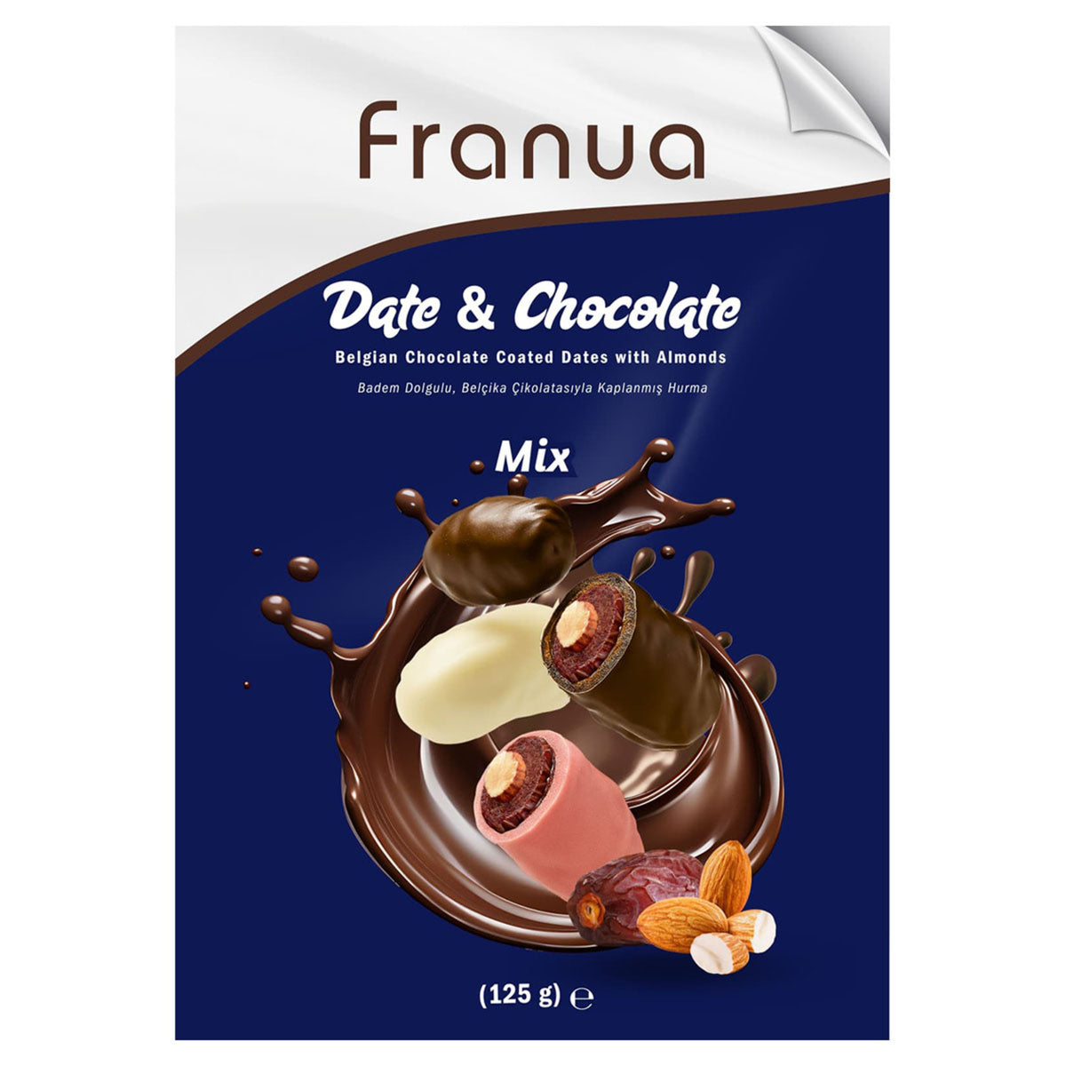 Franua Date & Chocolate Mix Stuffed Dates (Badem Dolgu Kaplı Hurma) 125 G