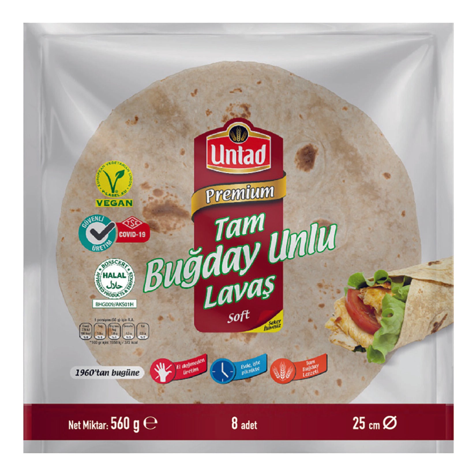 Untad Premium Tambuğday Unlu Lavaş 8'li 560 G