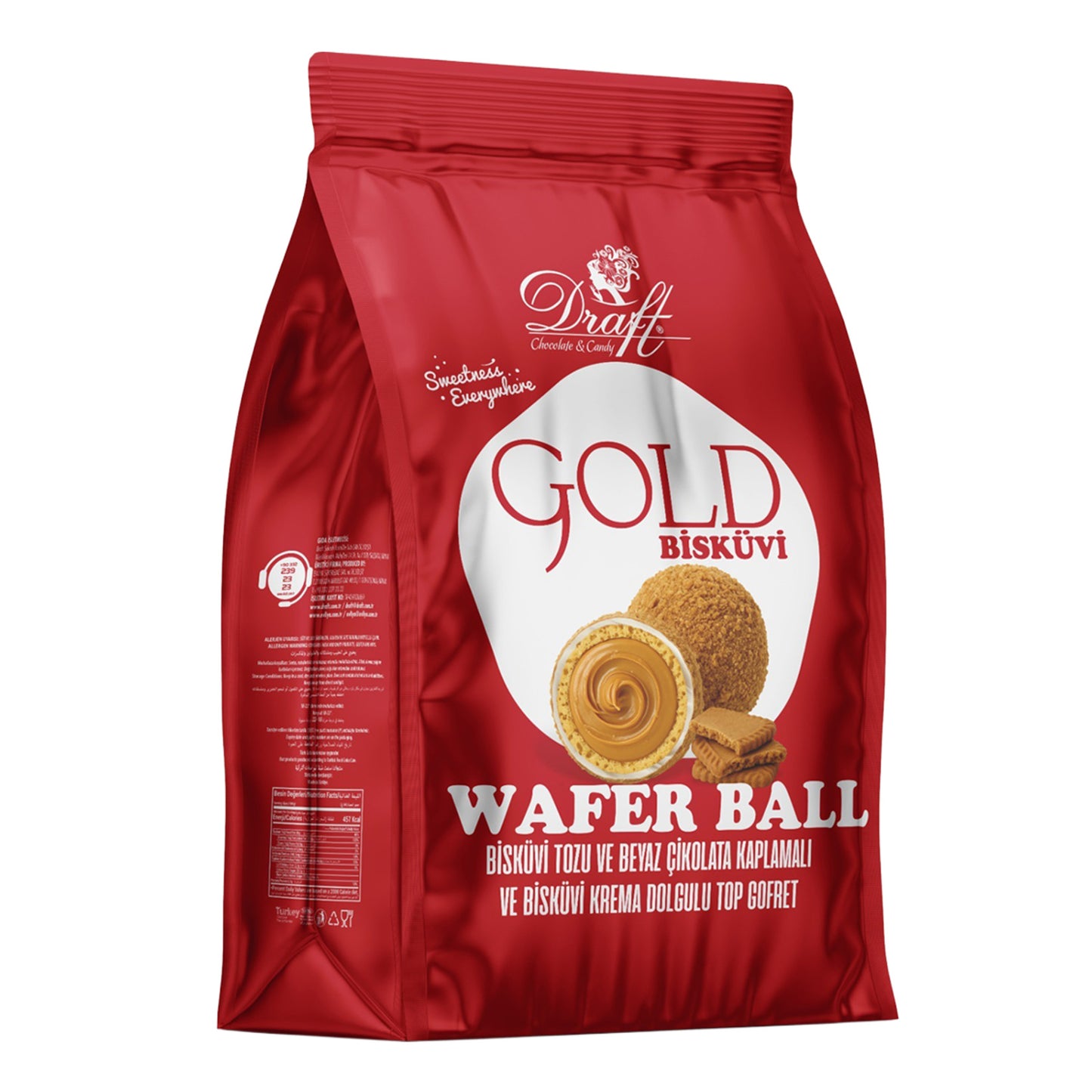 Draft Gold Biscuit Coated Filled Wafer (Bisküvi Kaplamalı Dolgulu Top Gofret) 150 G