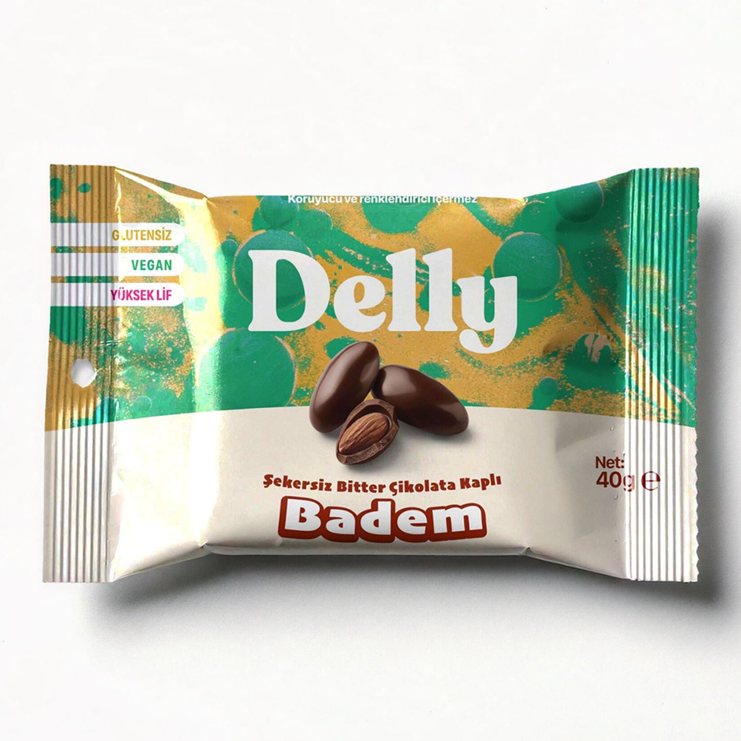 Delly Şekersiz Çikolata Kaplı Badem 40 G
