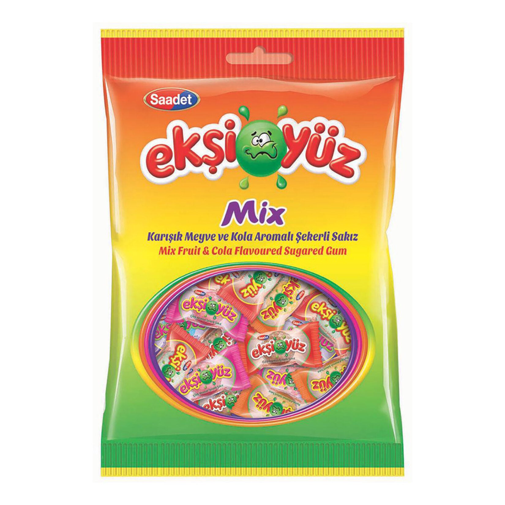 Ekşiyüz Mix Karışık Meyve Kola Aromalı Şekerli Sakız 80G