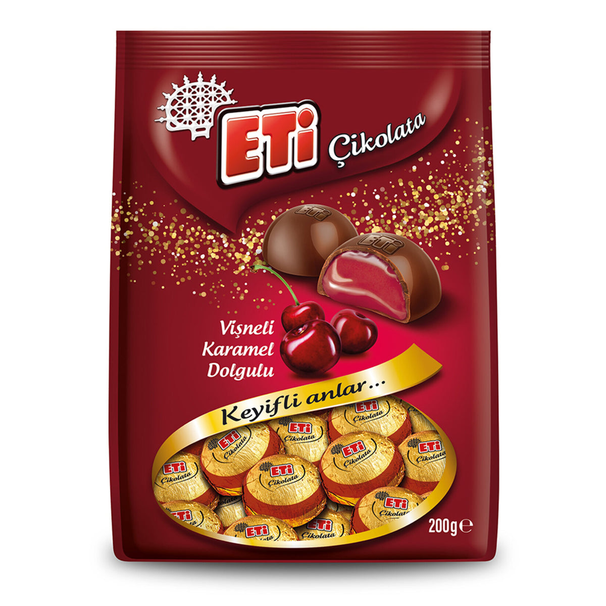 Eti Cherry Caramel Filled Milk Chocolate (Vişneli Karamel Dolgulu Sütlü Çikolata) 200 G