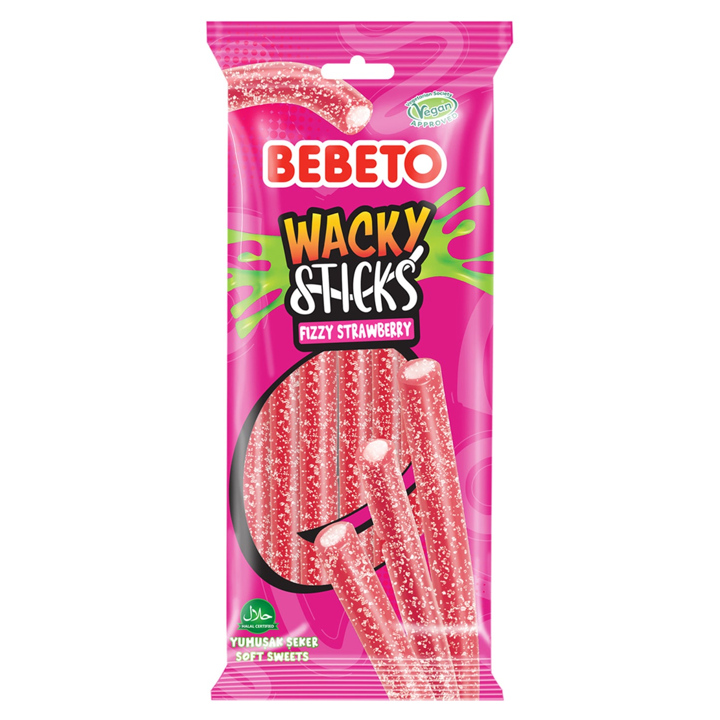 Bebeto Wacky Sticks Licorice Strawberry (Licorice Çilek) 180 G