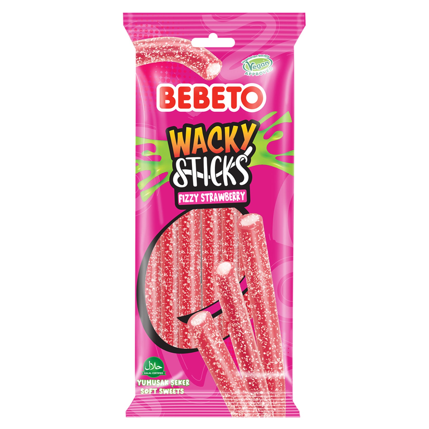 Bebeto Wacky Sticks Licorice Strawberry (Licorice Çilek) 180 G