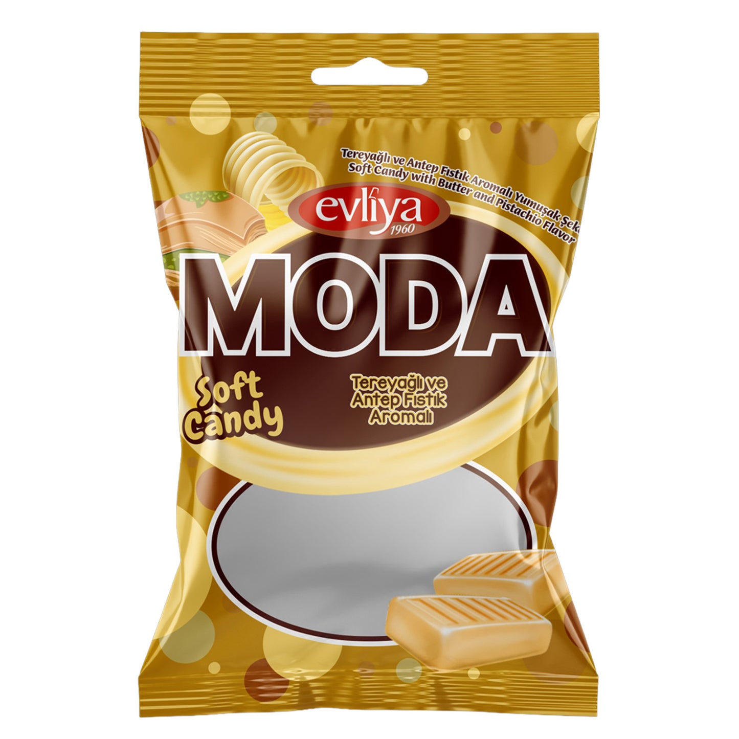 Evliya Moda Butter Baklava Flavored Soft Candy (Tereyağlı Baklava Aromalı Yumuşak Şeker) 350 G