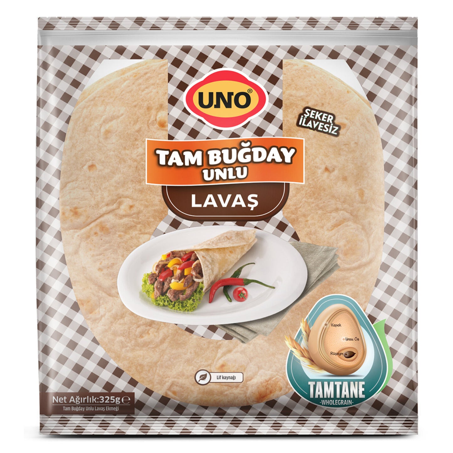 Uno Whole Wheat Lavash (Tam Buğday Lavaş) 5-Pack 325 G