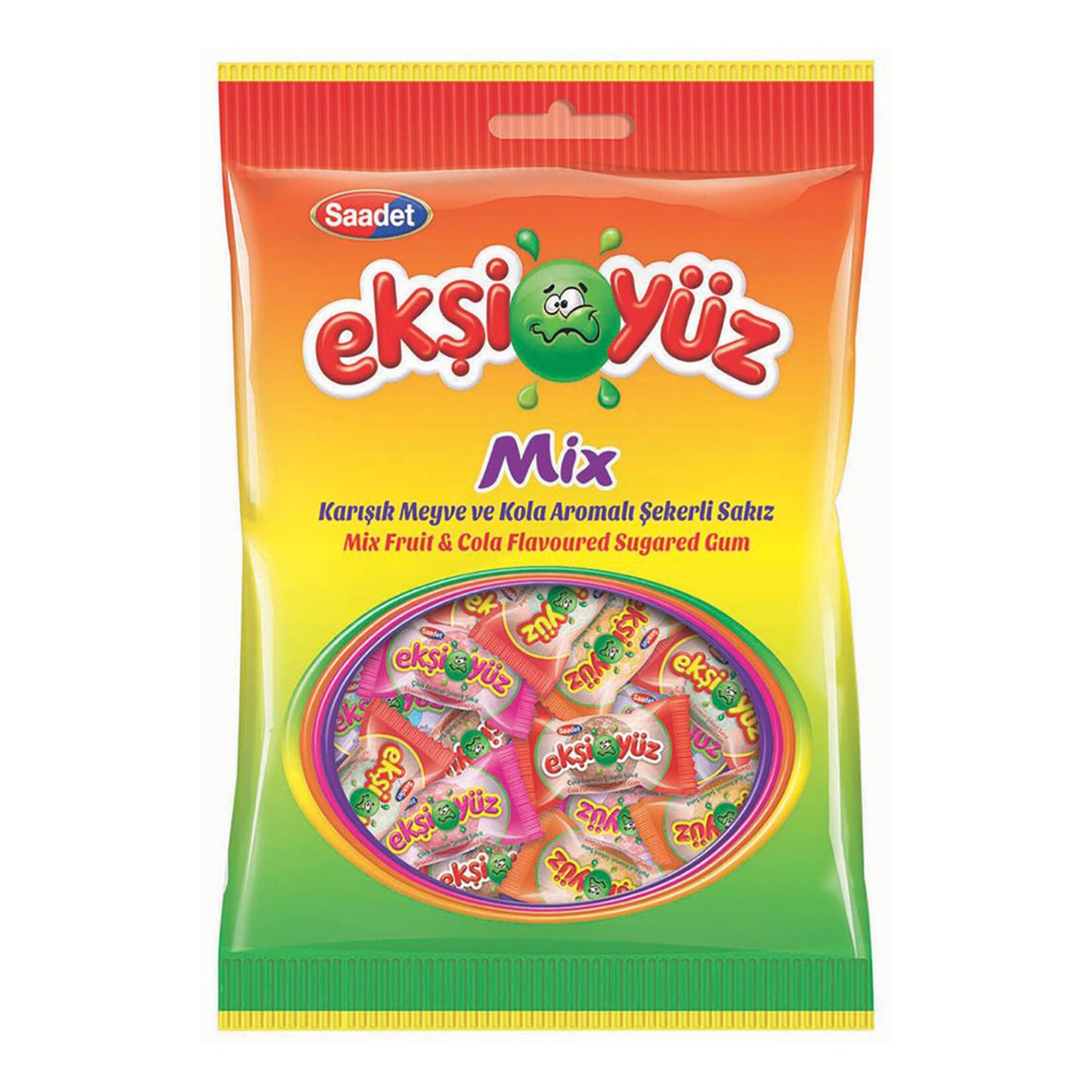 Ekşi Yüz Mixed Fruit Cola Flavored Chewy Candy (Karışık Meyve Kola Aromalı Şekerli Sakız) 80g