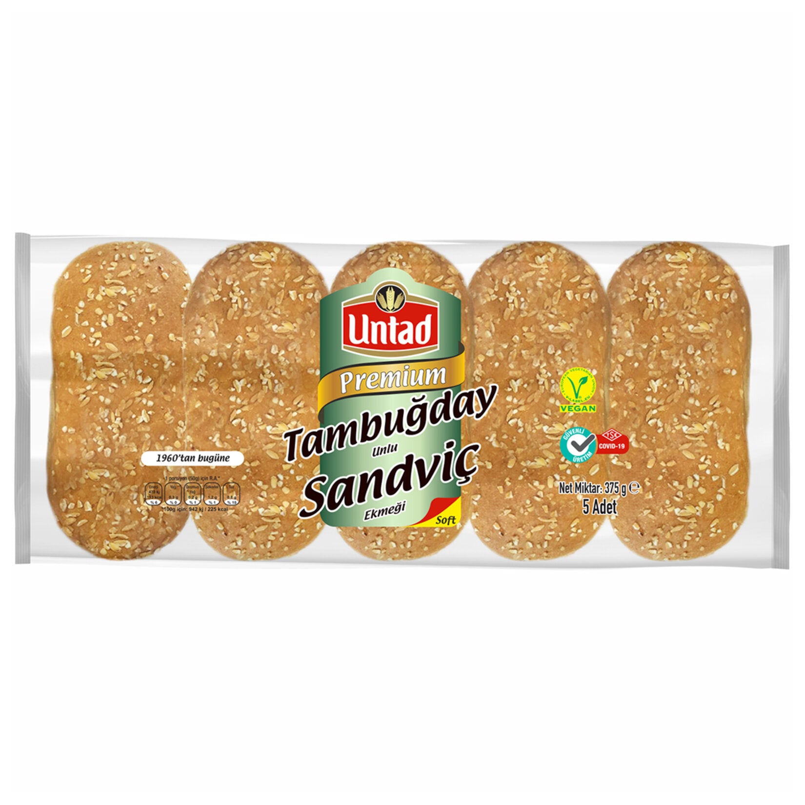 Untad Premium Whole Wheat Sandwich Bread (Tam Buğdaylı Sandviç Ekmeği) 375 G