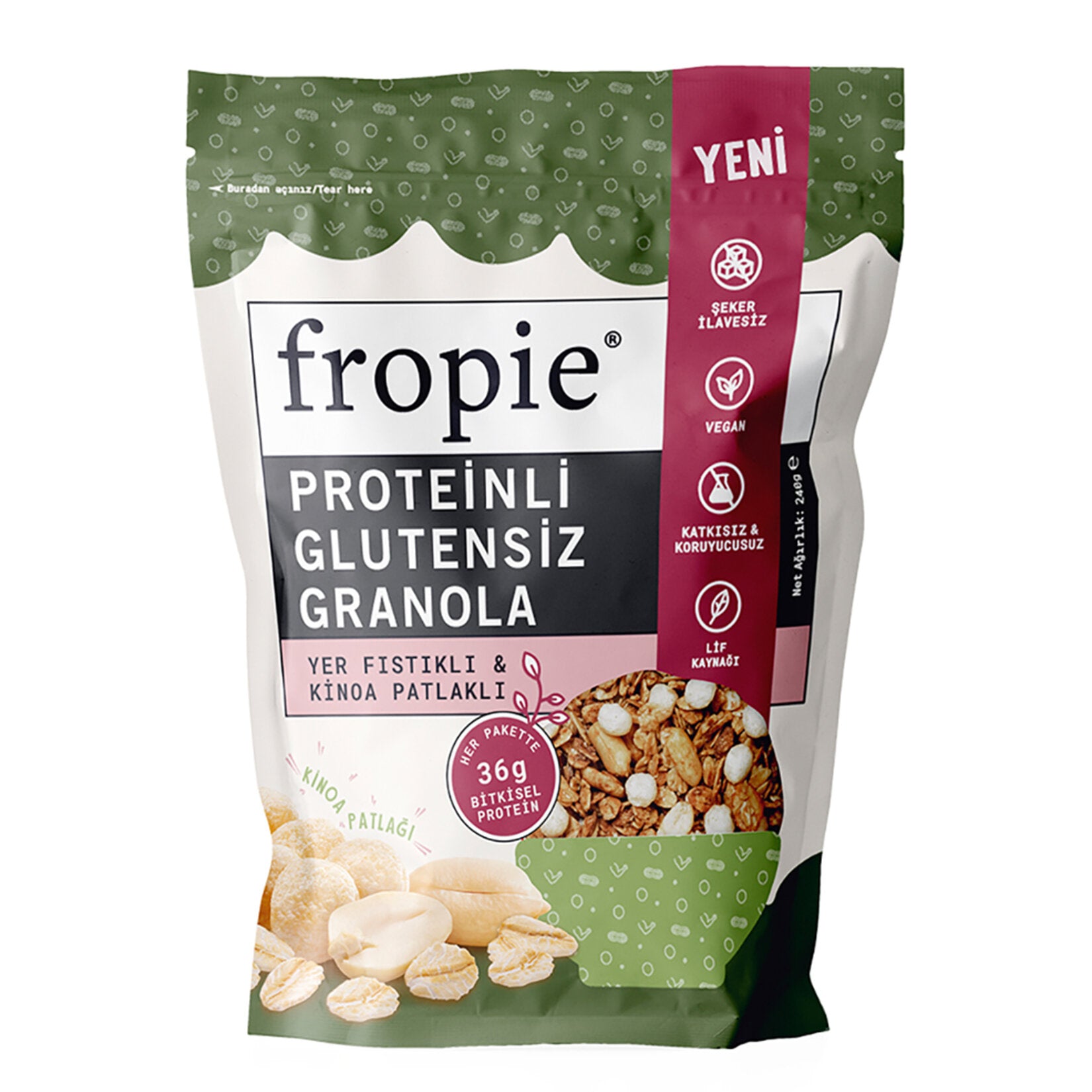 Fropie Protein Peanut & Quinoa Granola 240 G (Proteinli Granola)