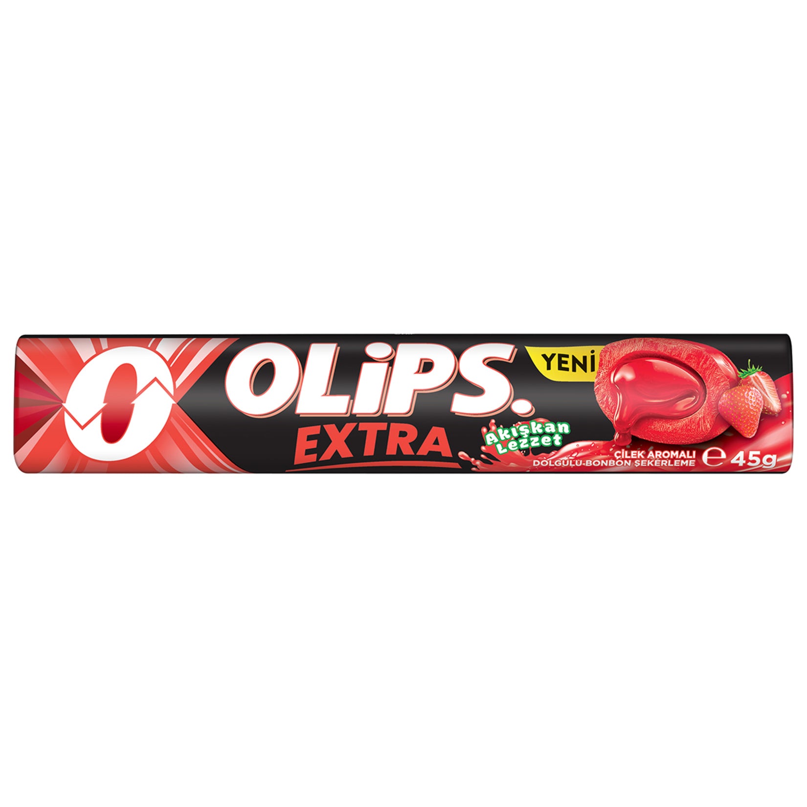 Olips Extra Strawberry Flavor Filled Bonbon Candy (Çilek Aroma Dolgulu Bonbon Şekerleme) 45 G