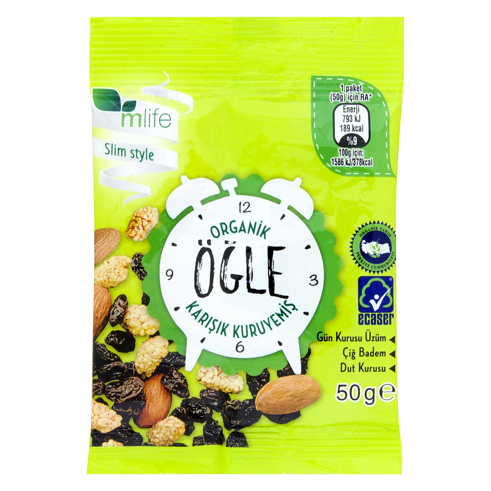 M Life Organic Dried Fruits and Nuts (Organik Kuruyemiş) 50 G