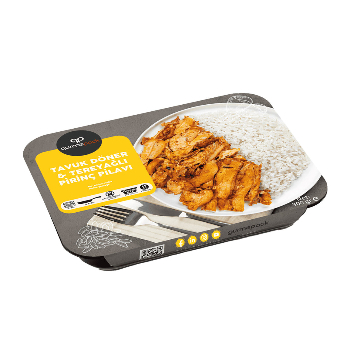 Gurmepack Chicken Döner & Butter Rice Pilaf (Tavuk Döner & Tereyağlı Pirinç Pilavı) 300 G