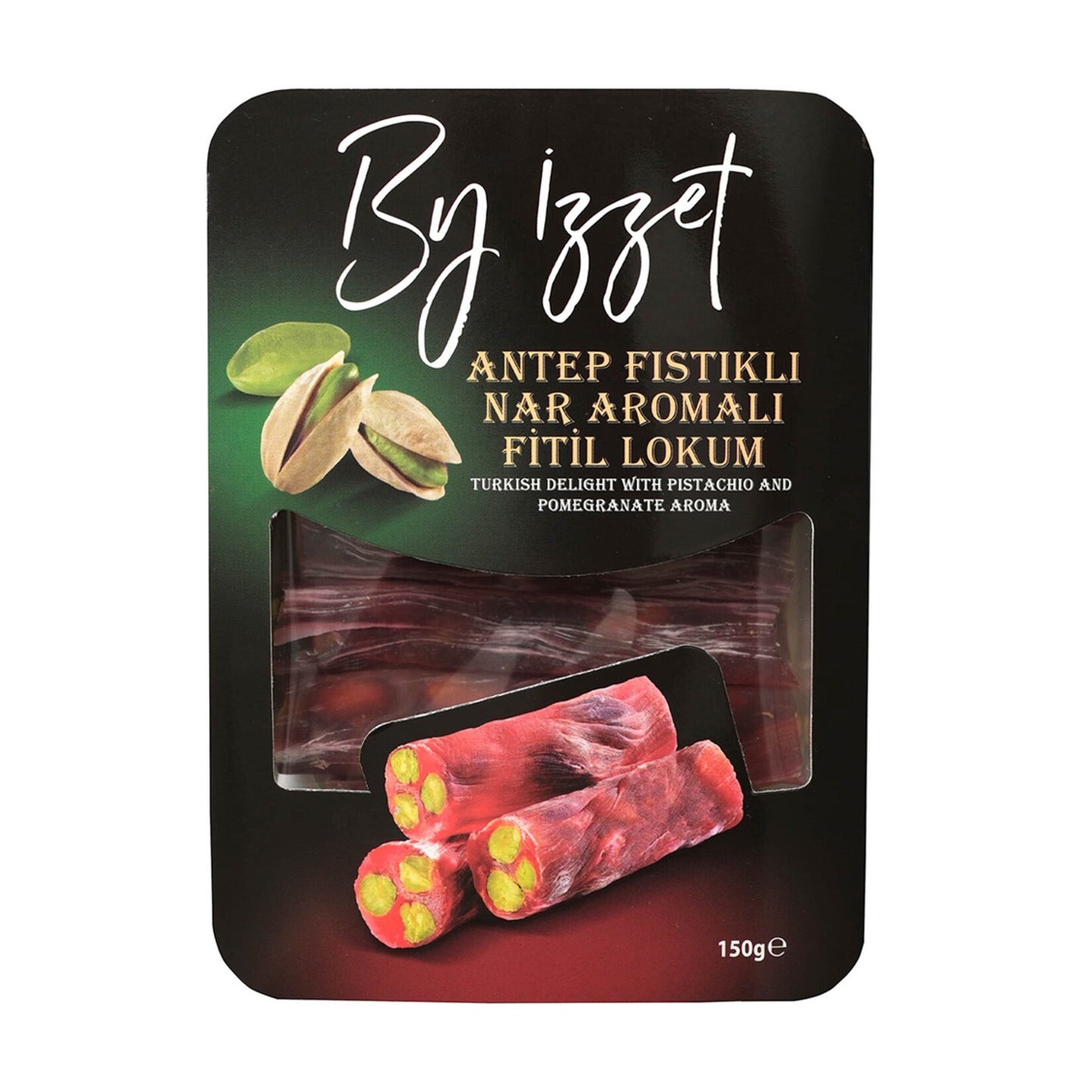 By İzzet Pistachio Pomegranate Flavored Turkish Delight (Antep Fıstıklı Nar Aromalı Fitil Lokum) 150g
