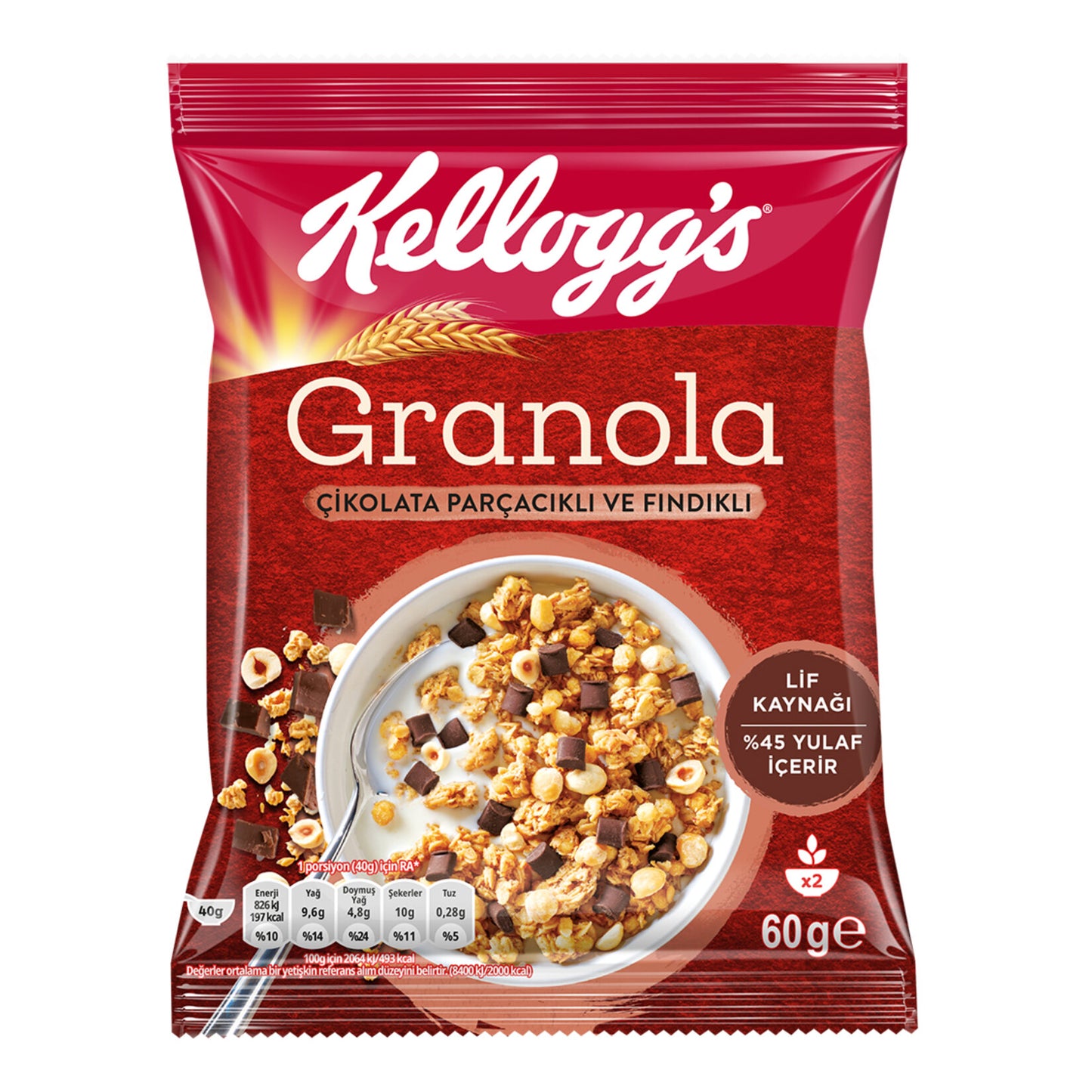 Kellogg's Granola Çikolata Parçacıklı & Fındıklı 60 G