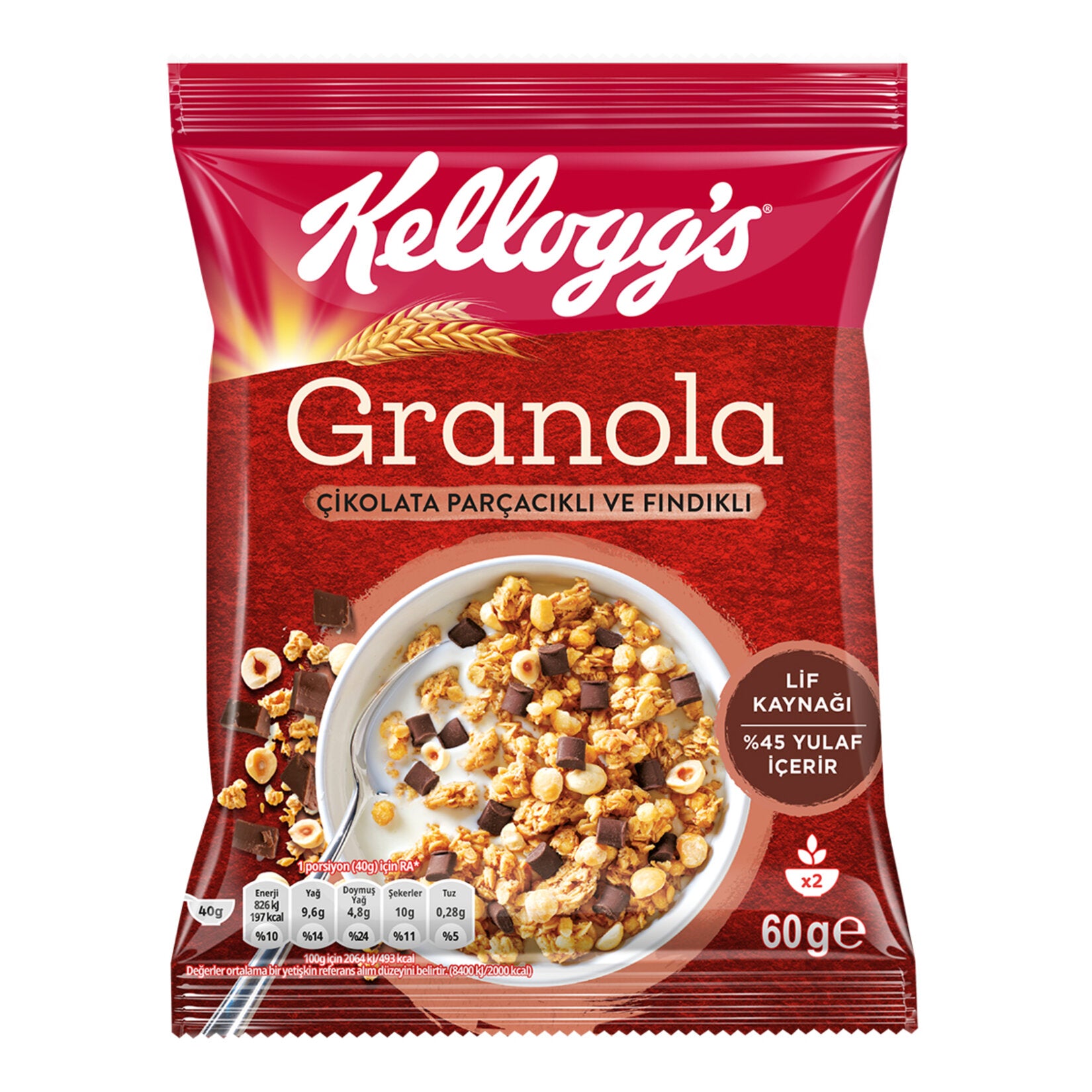 Kellogg's Granola Çikolata Parçacıklı & Fındıklı 60 G