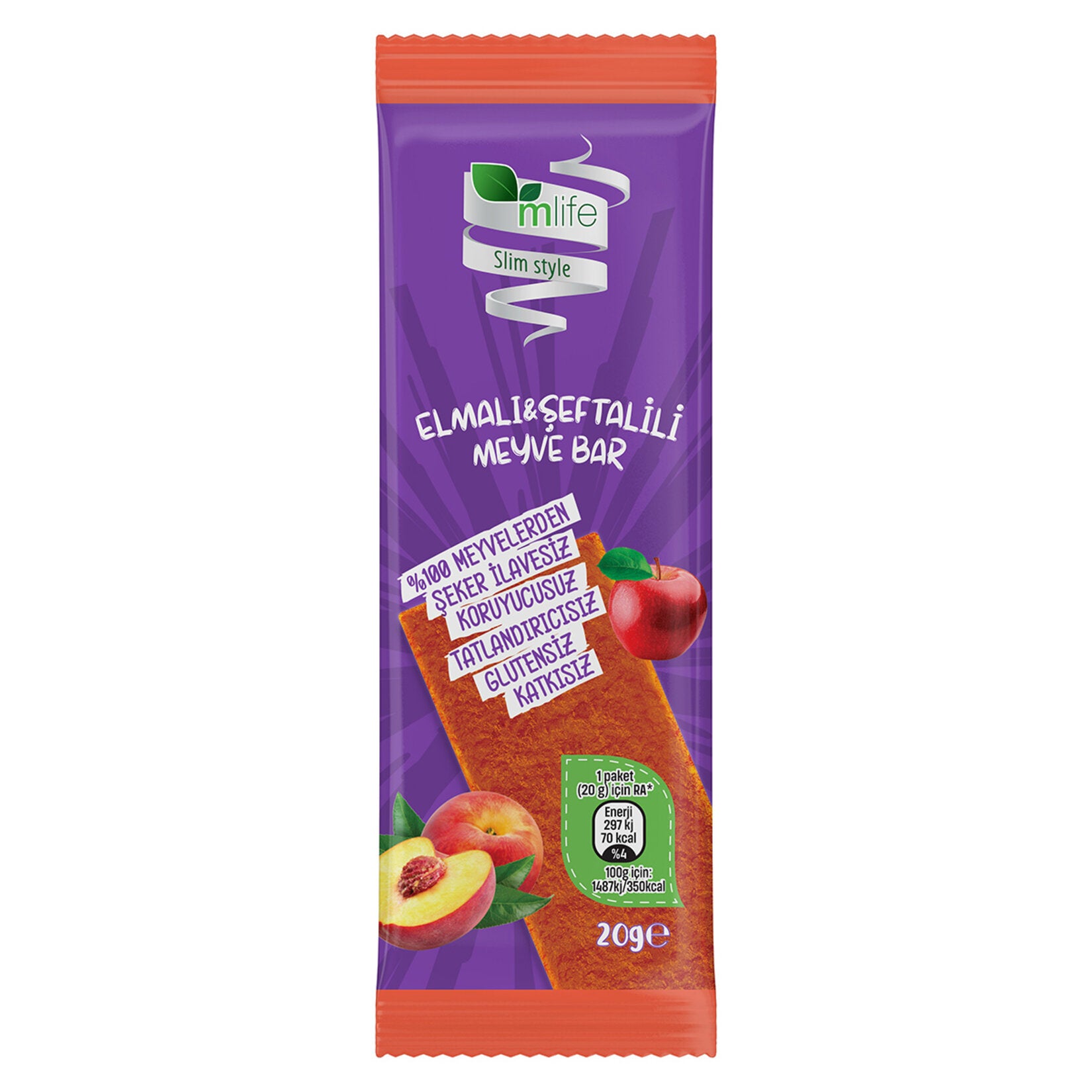 M Life Slim Style Apple & Peach Fruit Bar 20g