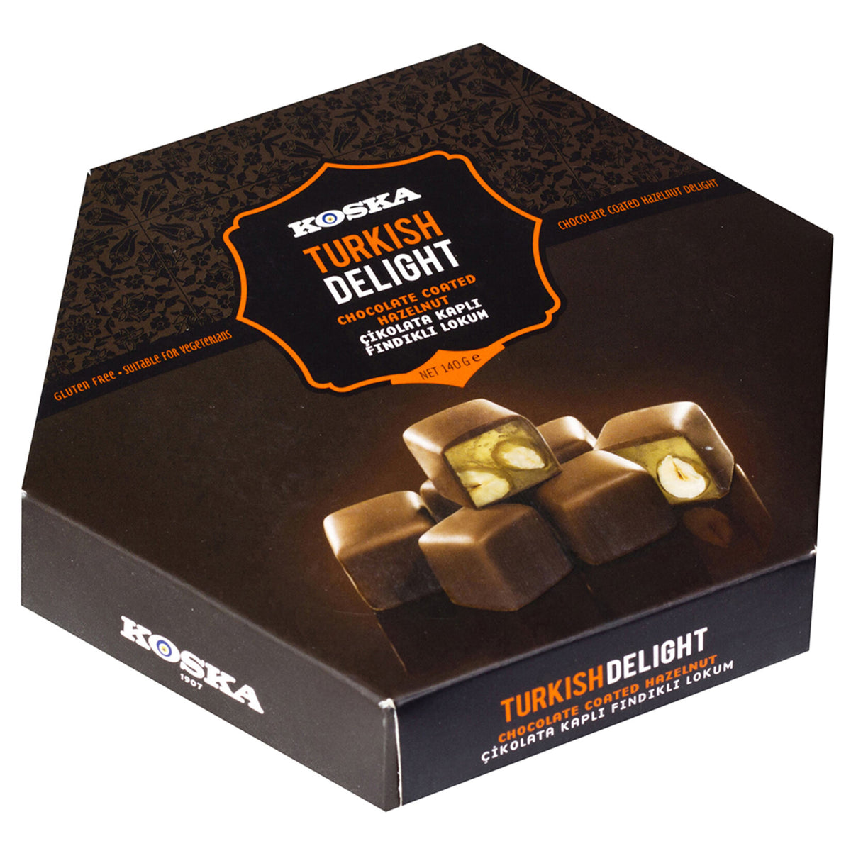 Koska Chocolate Covered Turkish Delight with Hazelnuts (Fındıklı Çikolata Kaplı Lokum) 140 Gr