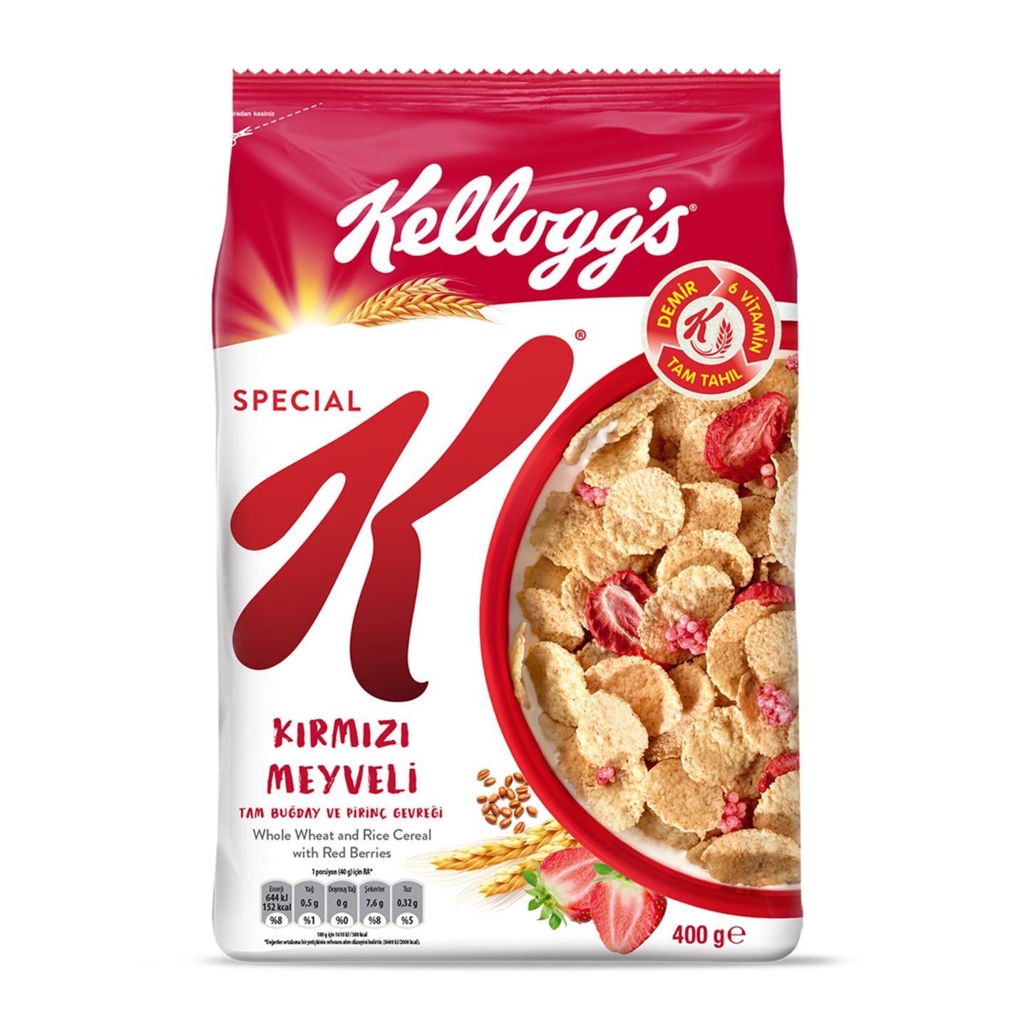 Kellogg's Special K Kırmızı Meyveli Tam Buğday ve Pirinç Gevreği 400 G