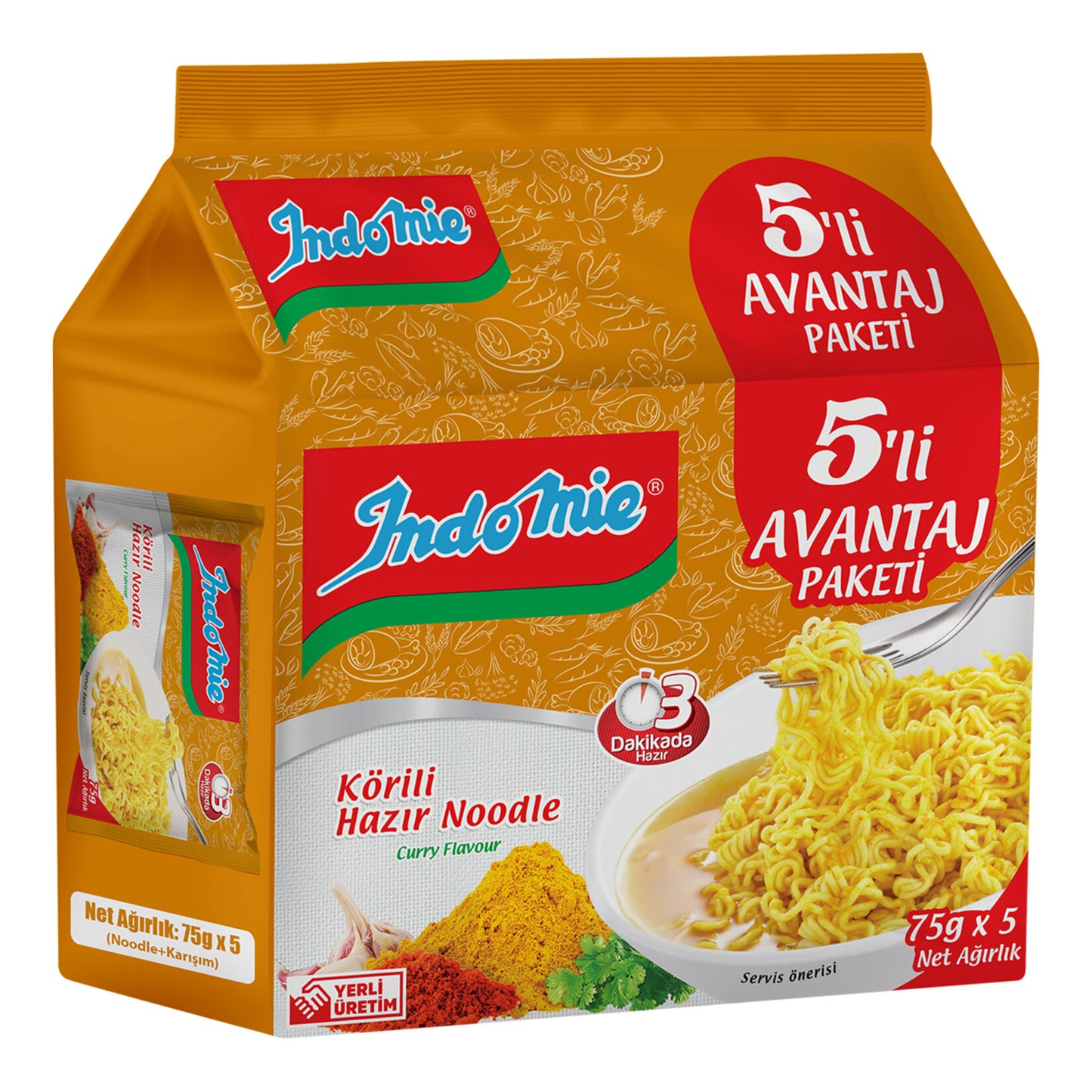 Indomie Köri Çeşnili Noodle 75 G x 5'li Paket