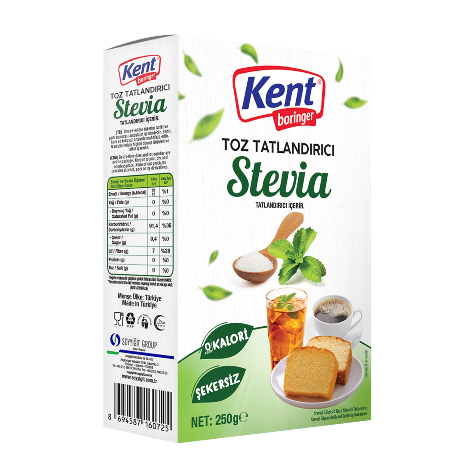 Kent Boringer Stevia Toz Tatlandırıcı 250 G
