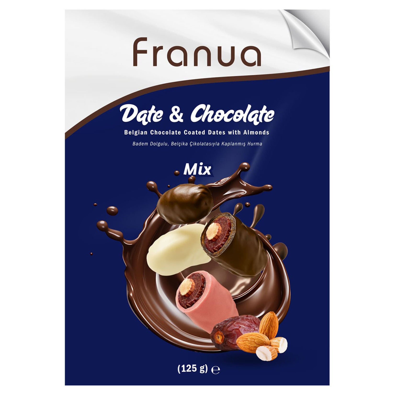 Franua Date & Chocolate Mix Stuffed Dates (Badem Dolgu Kaplı Hurma) 125 G