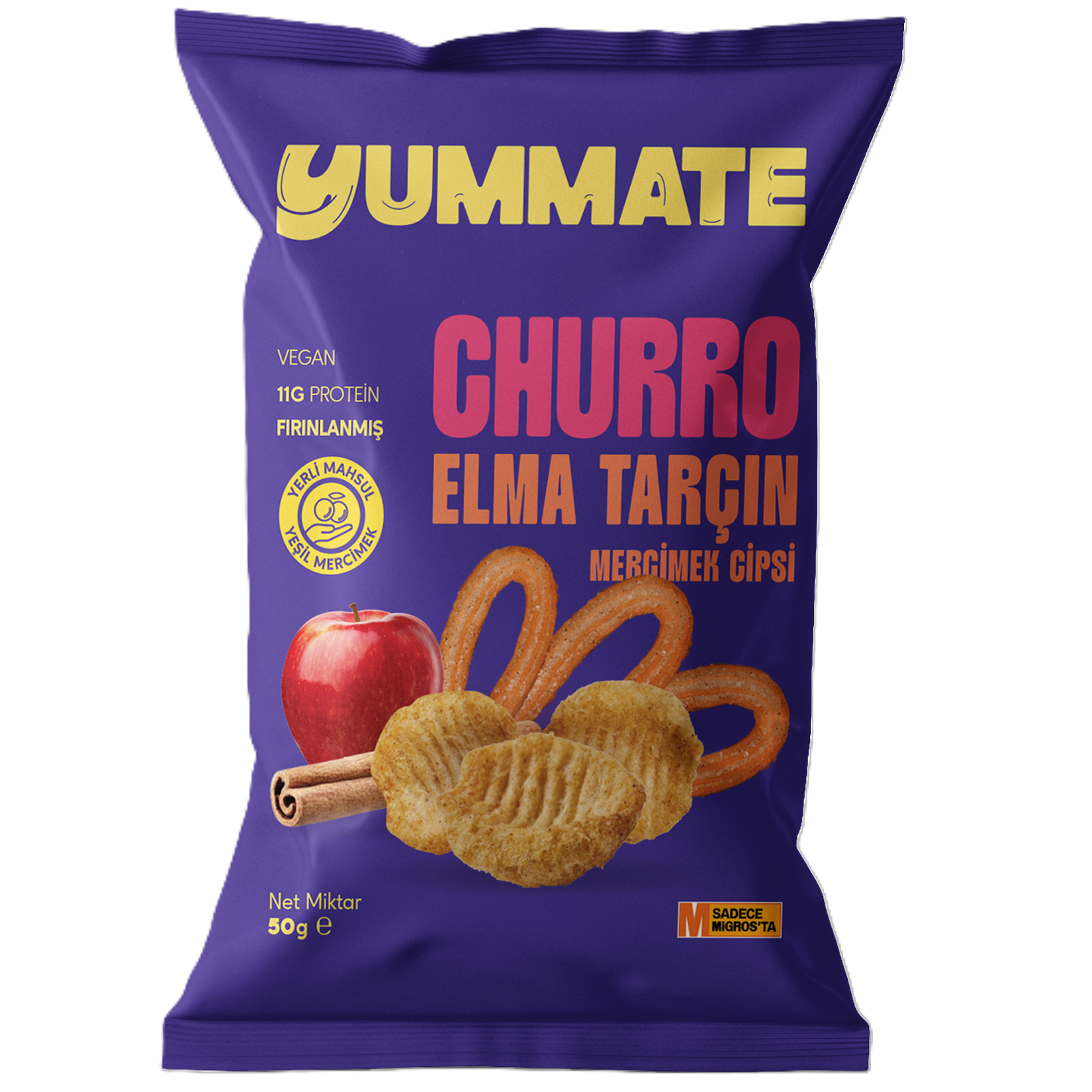Yummate Elma Tarçın Mercimek Cipsi 50 G