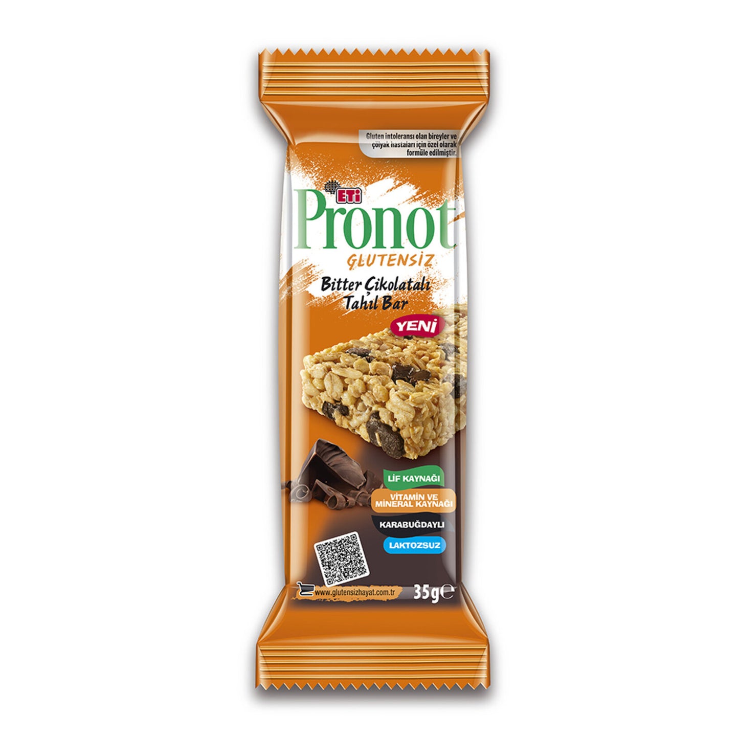 Eti Pronot Gluten-Free Dark Chocolate Cereal Bar 35 G (Glutensiz Bitter Çikolatalı Tahıl Bar)