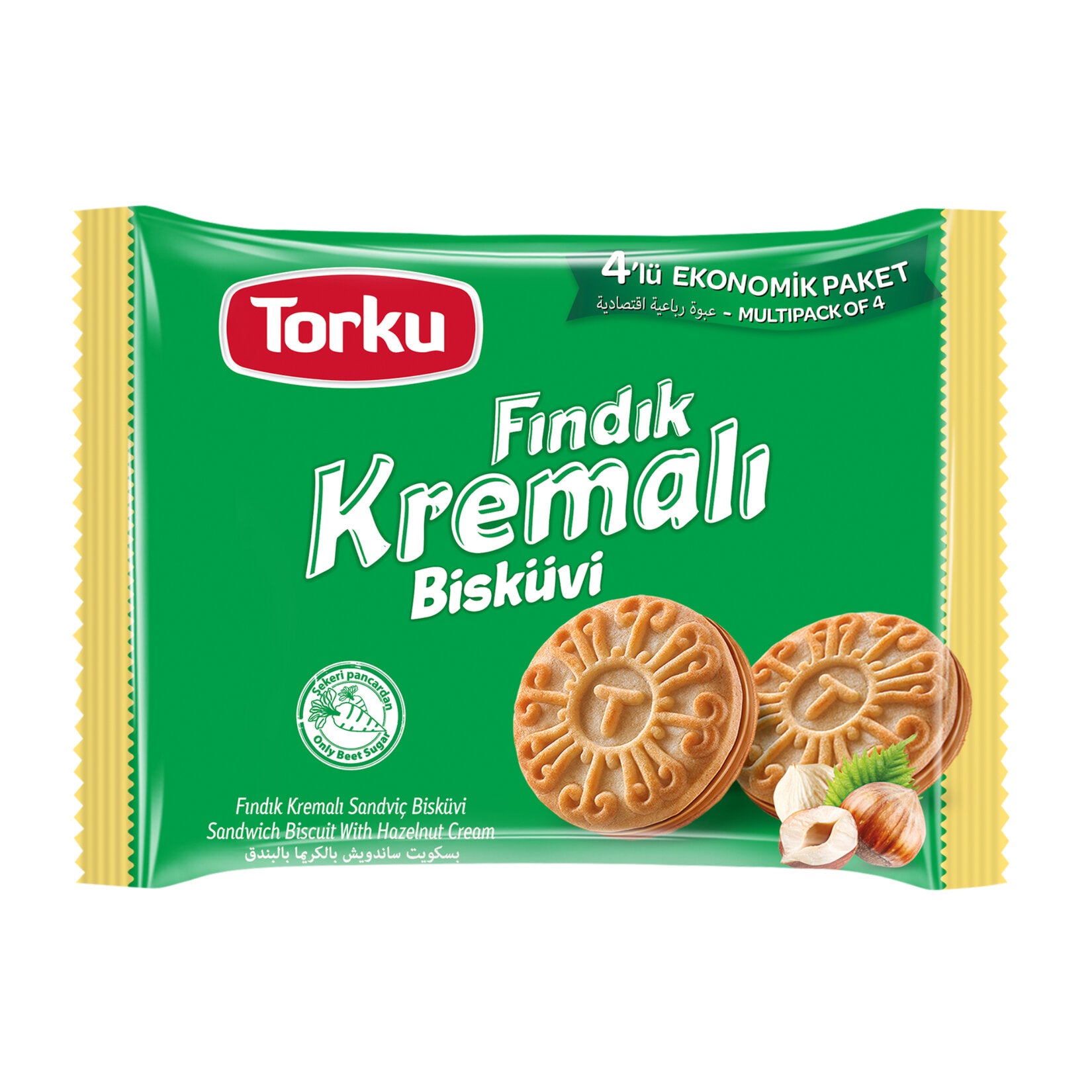 Torku Hazelnut Cream Biscuit (Fındık Kremalı Bisküvi) 4-Pack Economic 244g