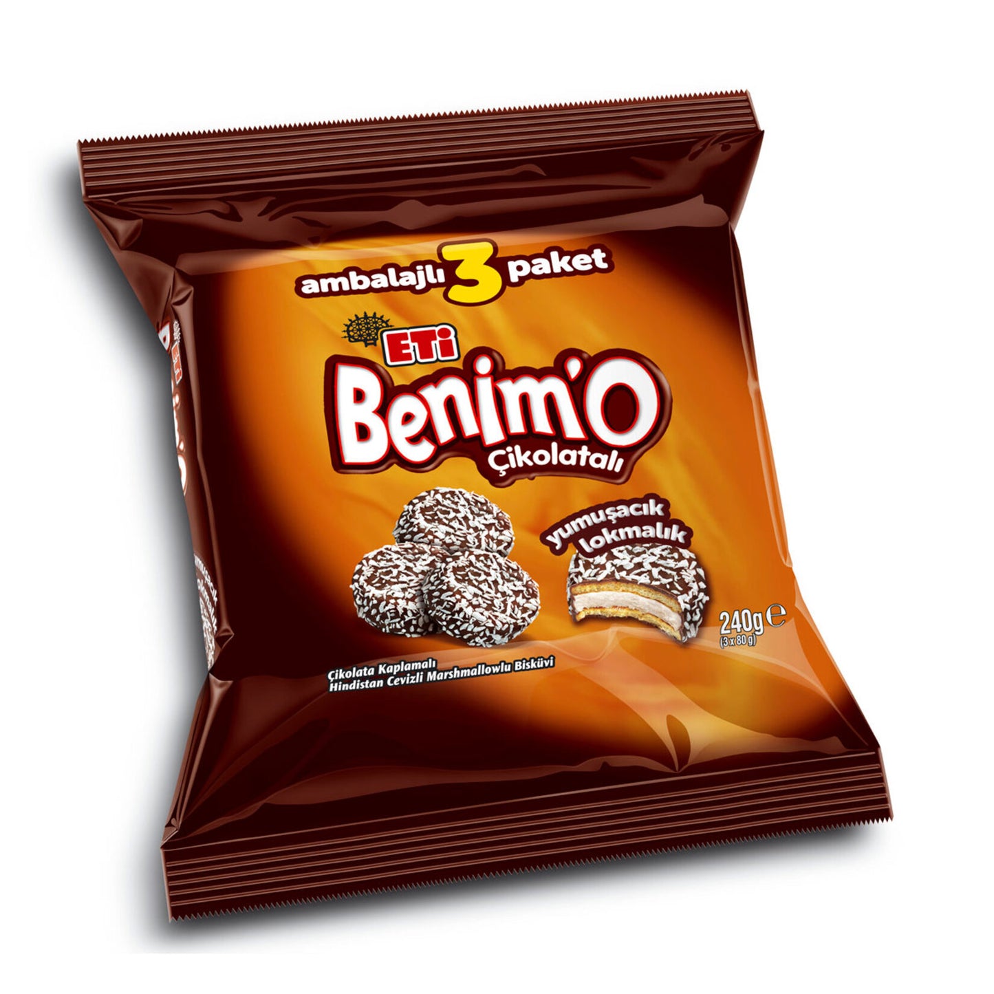 Eti Benimo Chocolate Coated Coconut Biscuit (Çikolata Kaplamalı Hindistan Cevizli Bisküvi) 3'lü 240 G