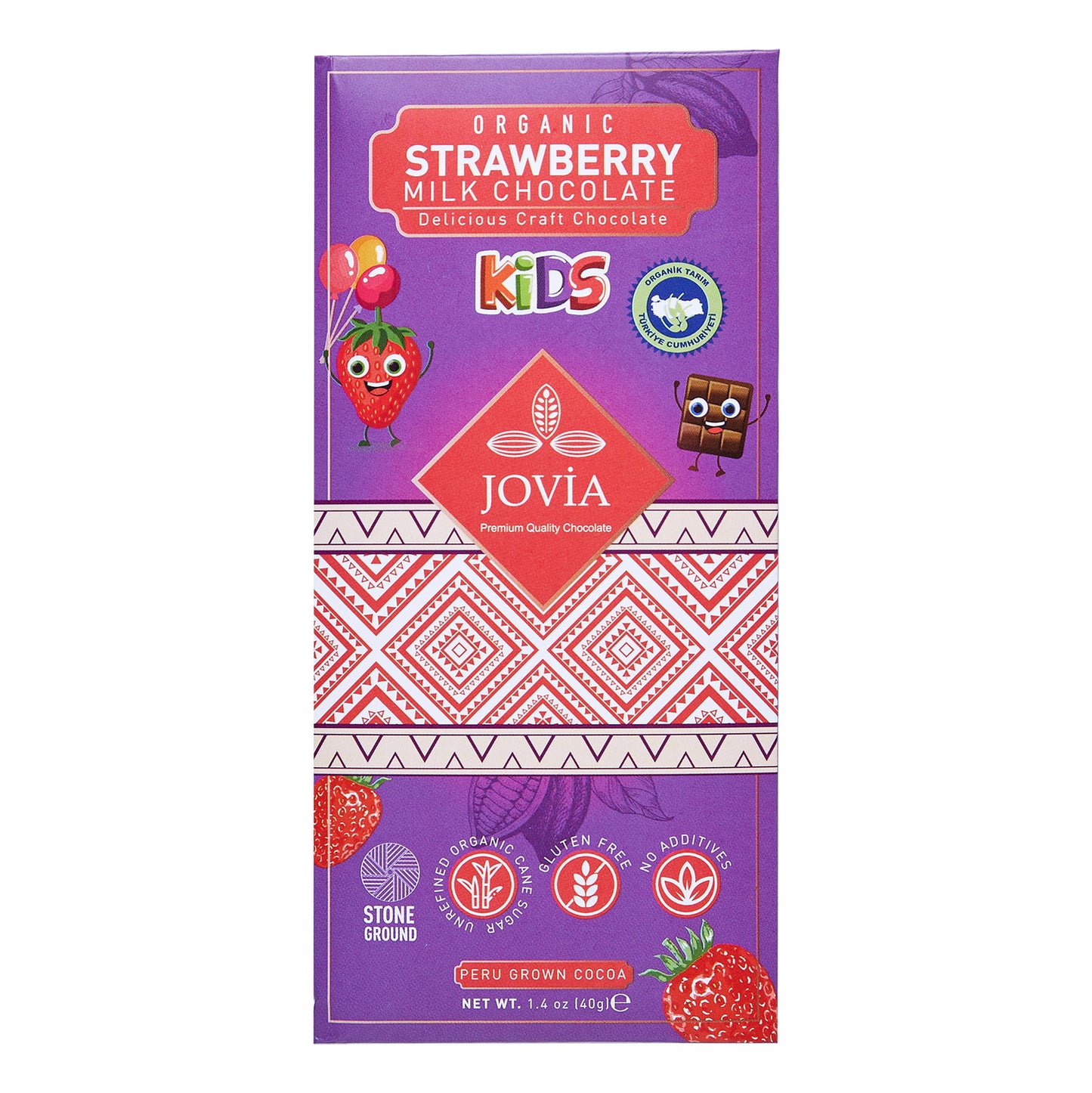 Jovia Organic Strawberry Milk Chocolate (Çilekli Sütlü Çikolata) Kids 40g