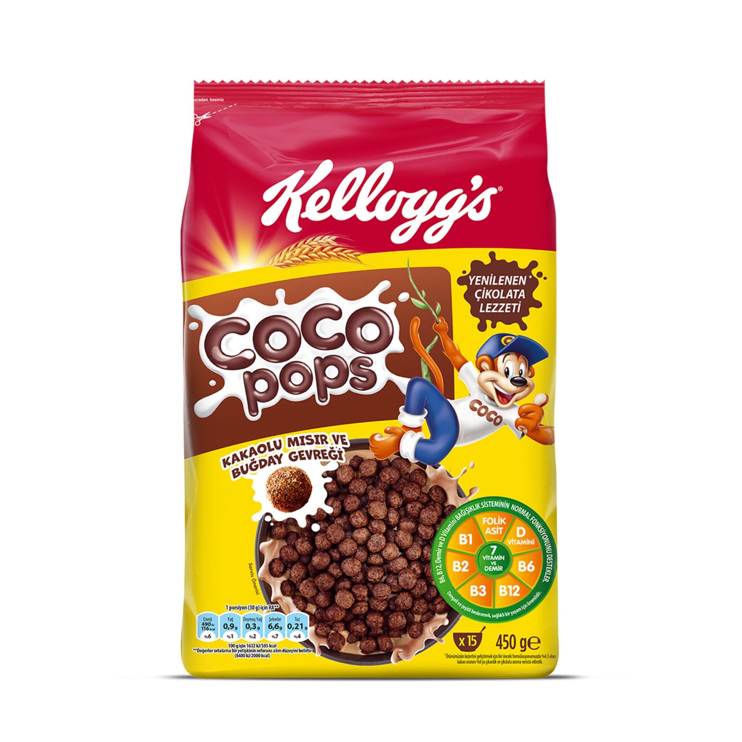 Kellogg's Coco Pops Kakaolu Mısır ve Buğday Gevreği 450 G