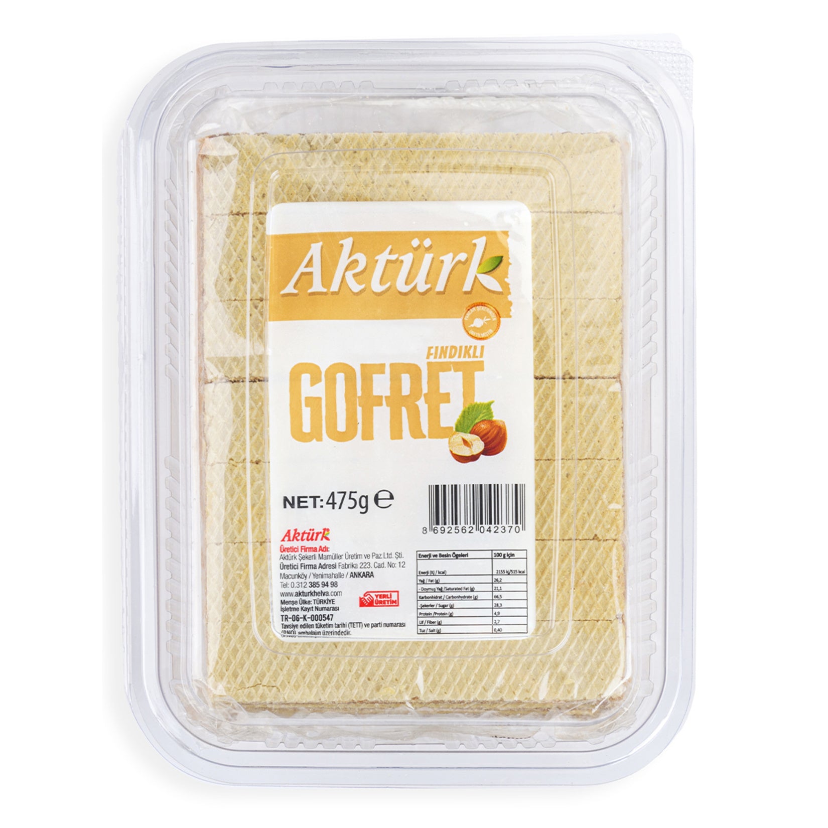 Aktürk Hazelnut Wafer (Fındıklı Gofret) 475 G