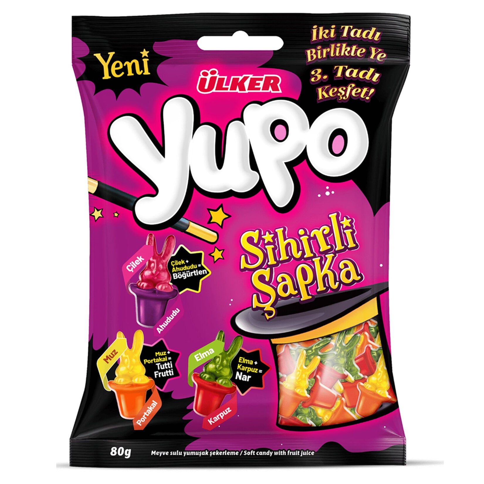 Ülker Yupo Magic Hat Fruit-Flavored Soft Candy 80g