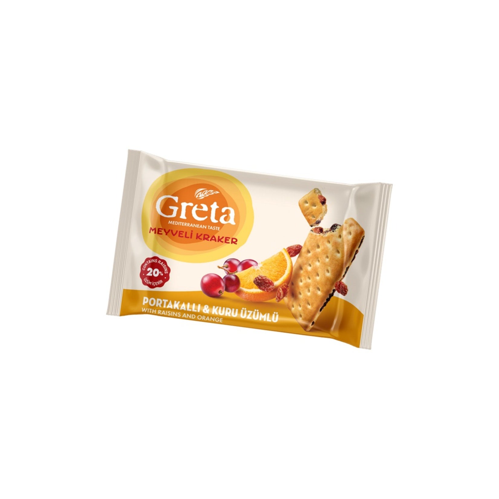 Greta Dried Fruit Crackers with Raisins and Oranges (Kuru Üzümlü Portakallı Meyve Kraker) 4 x 37.5g