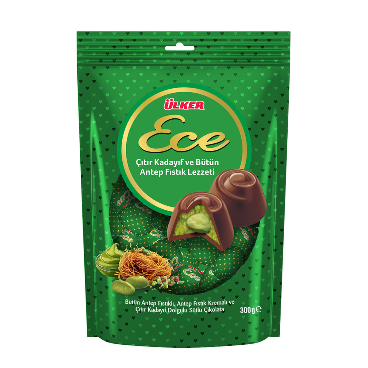 Ece Crispy Kadaif and Whole Pistachio Milk Chocolate 300 G