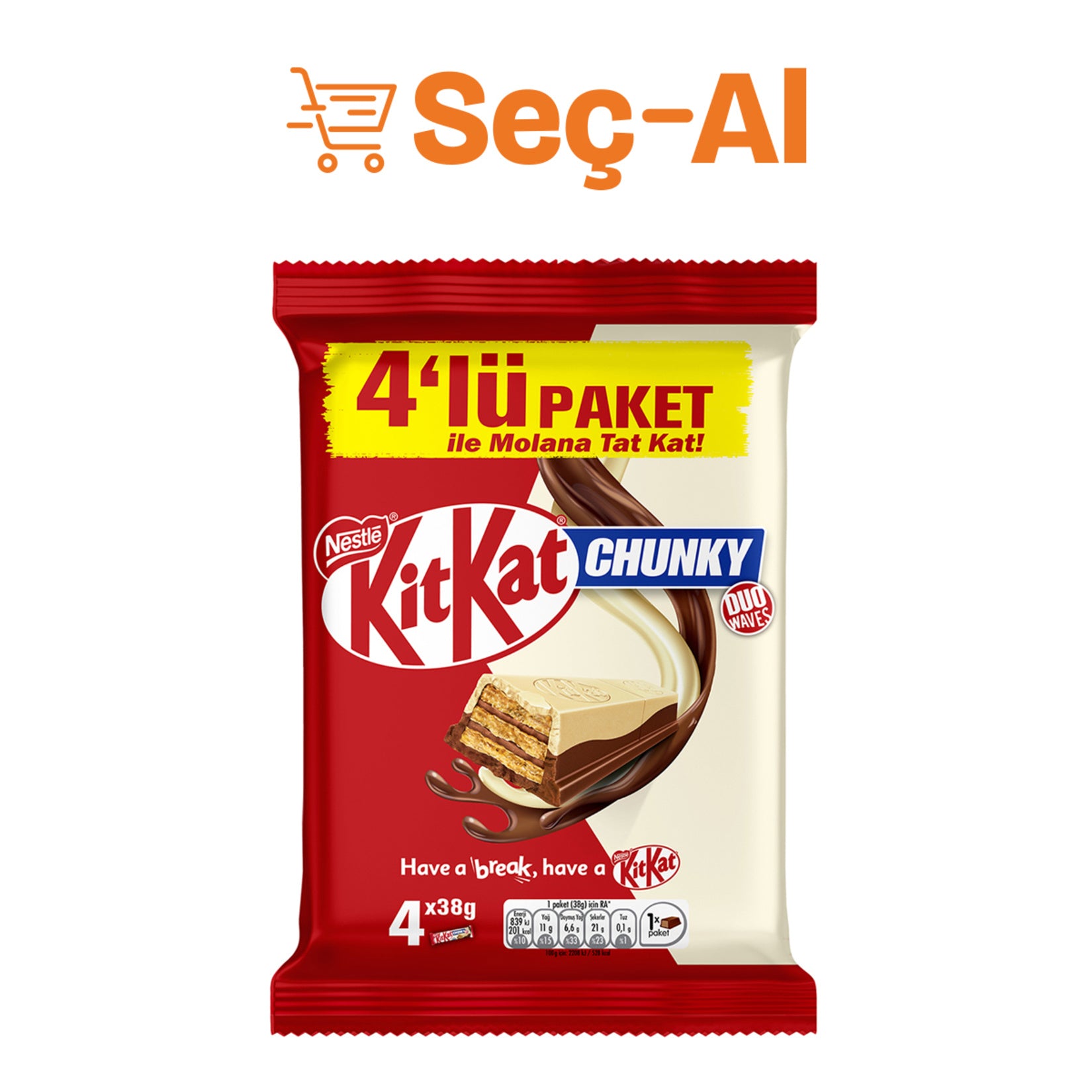 Nestle Kitkat Chunky Milk & White Chocolate Coated Wafer 4 x 38g