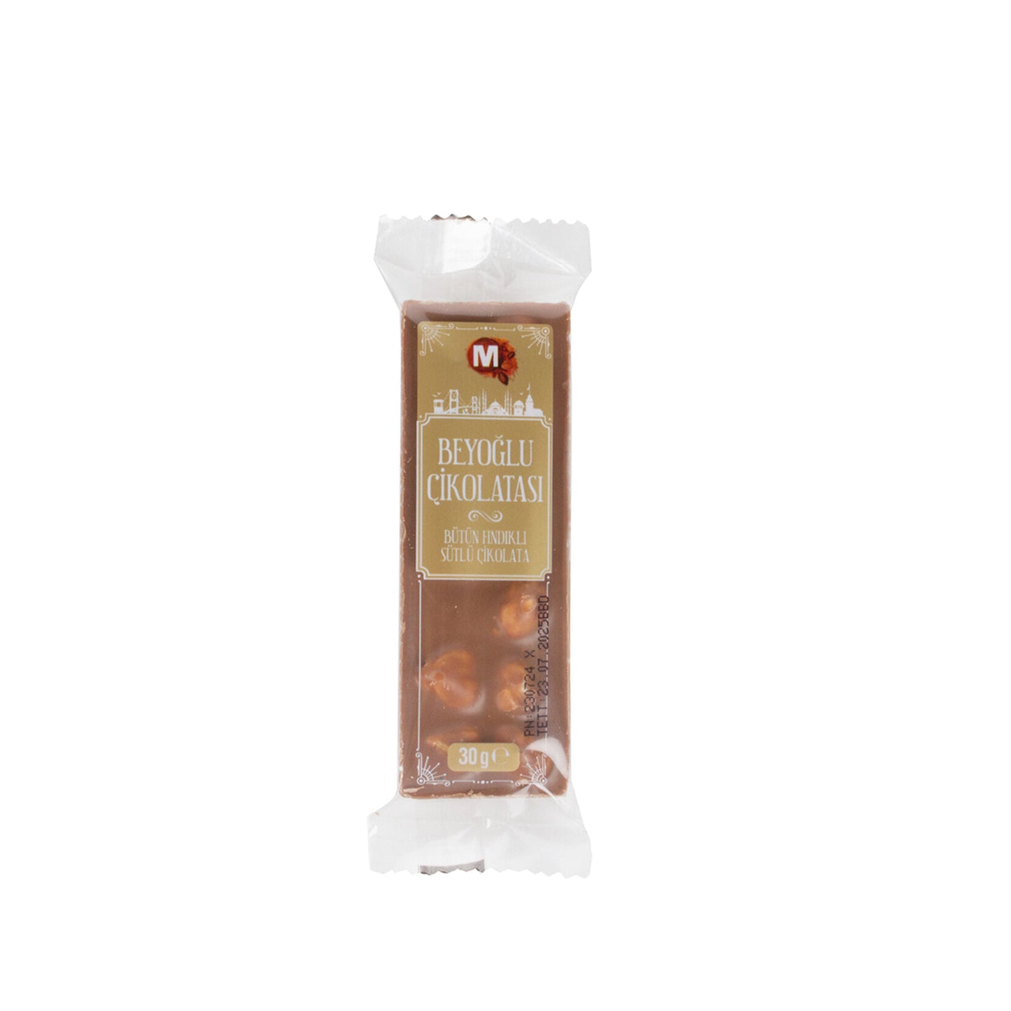 Migros Beyoğlu Milk Chocolate with Whole Hazelnuts (Bütün Fındıklı Sütlü Çikolata) 30g