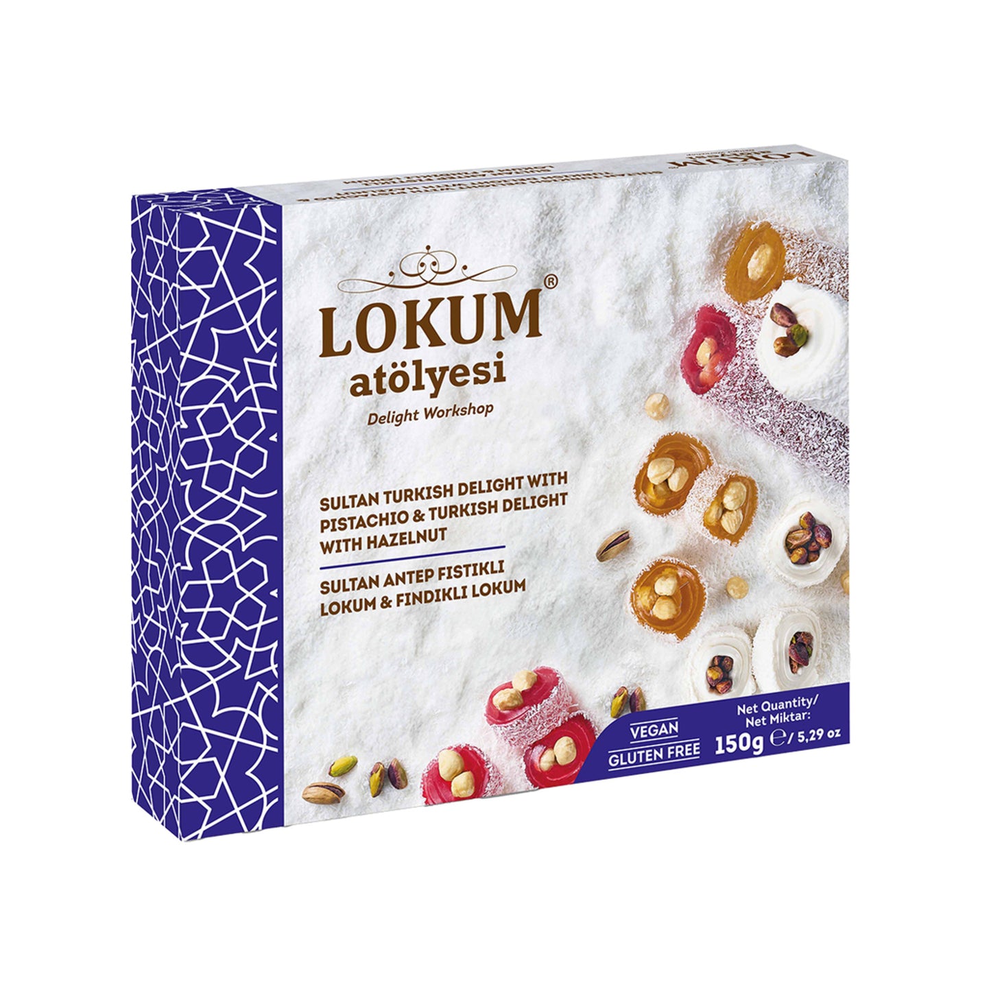 Lokum Atölyesi Sultan Pistachio (antep fıstığı) Hazelnut (fındık) Turkish Delight 150g