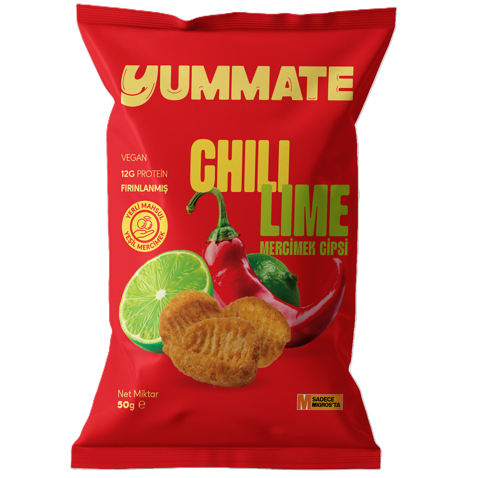 Yummate Chili Lime Aromalı Mercimek Cipsi 50 G