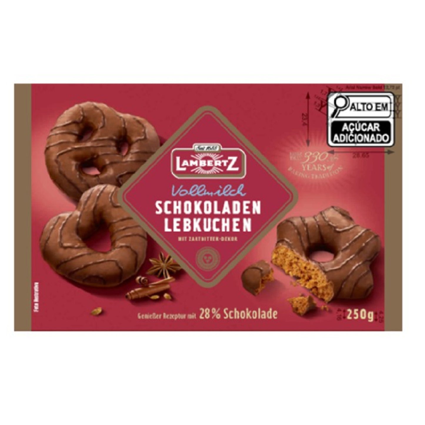 Lambertz Gingerbread with 25% Milk Chocolate Coating Cookie (Kurabiye) 250g